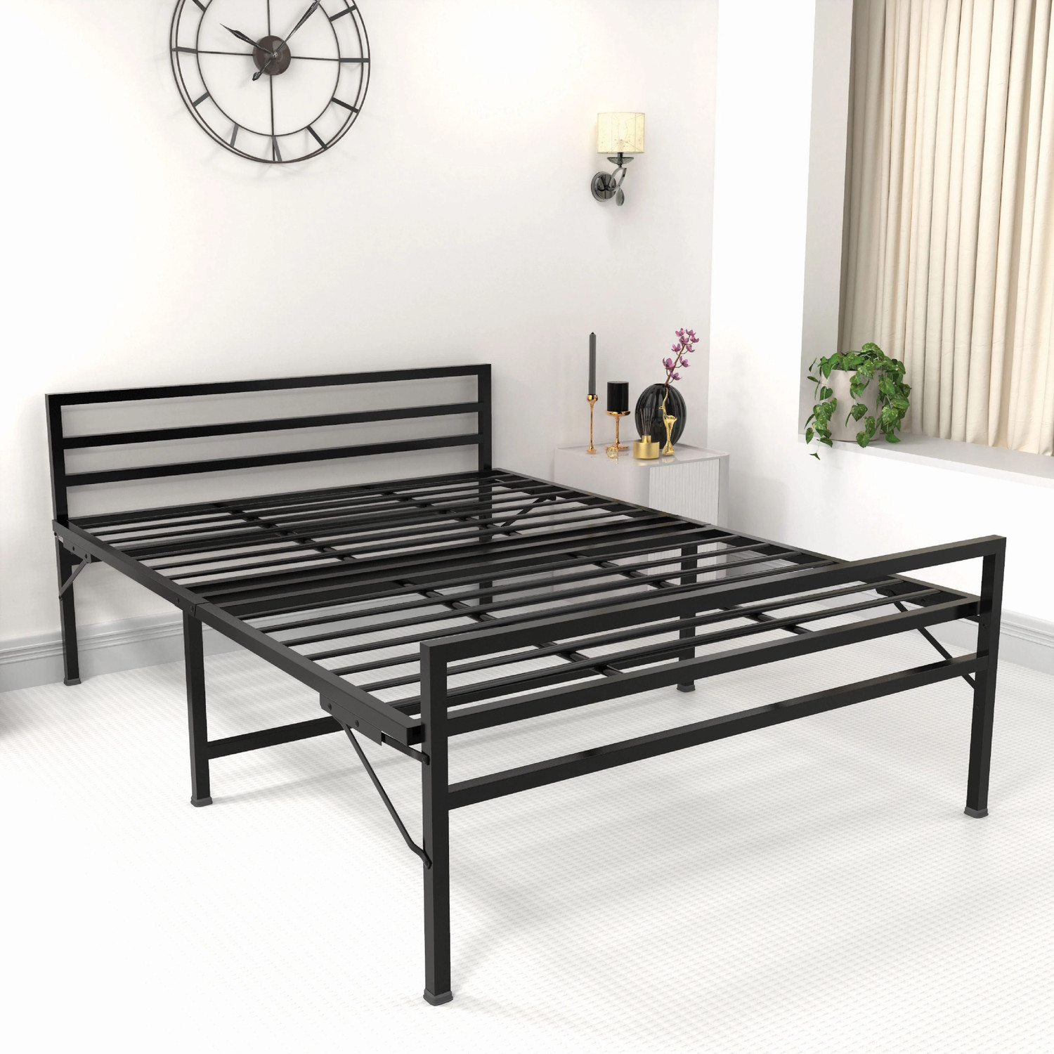 Image of mandee's Metal King Bed, 188 cm x 204 cm (6.17 ft x 6.69 ft) (Finish Color - WHITE, Delivery Condition - DIY(Do-It-Yourself))