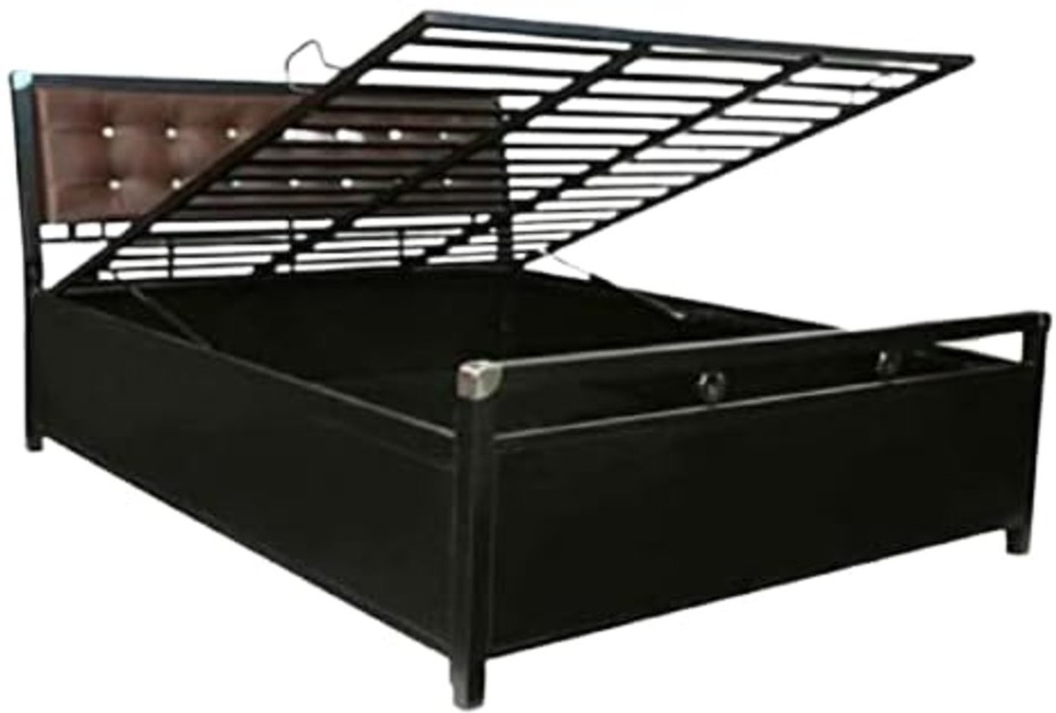 Image of Woodmoover Ultra King Size Elegant Metal Bed with | Wrought Iron Metal Hydraulic Bed Metal King Hydraulic Bed, 190 cm x 152 cm (6.23 ft x 4.99 ft) (Finish Color - Brown, Delivery Condition - Knock Down)