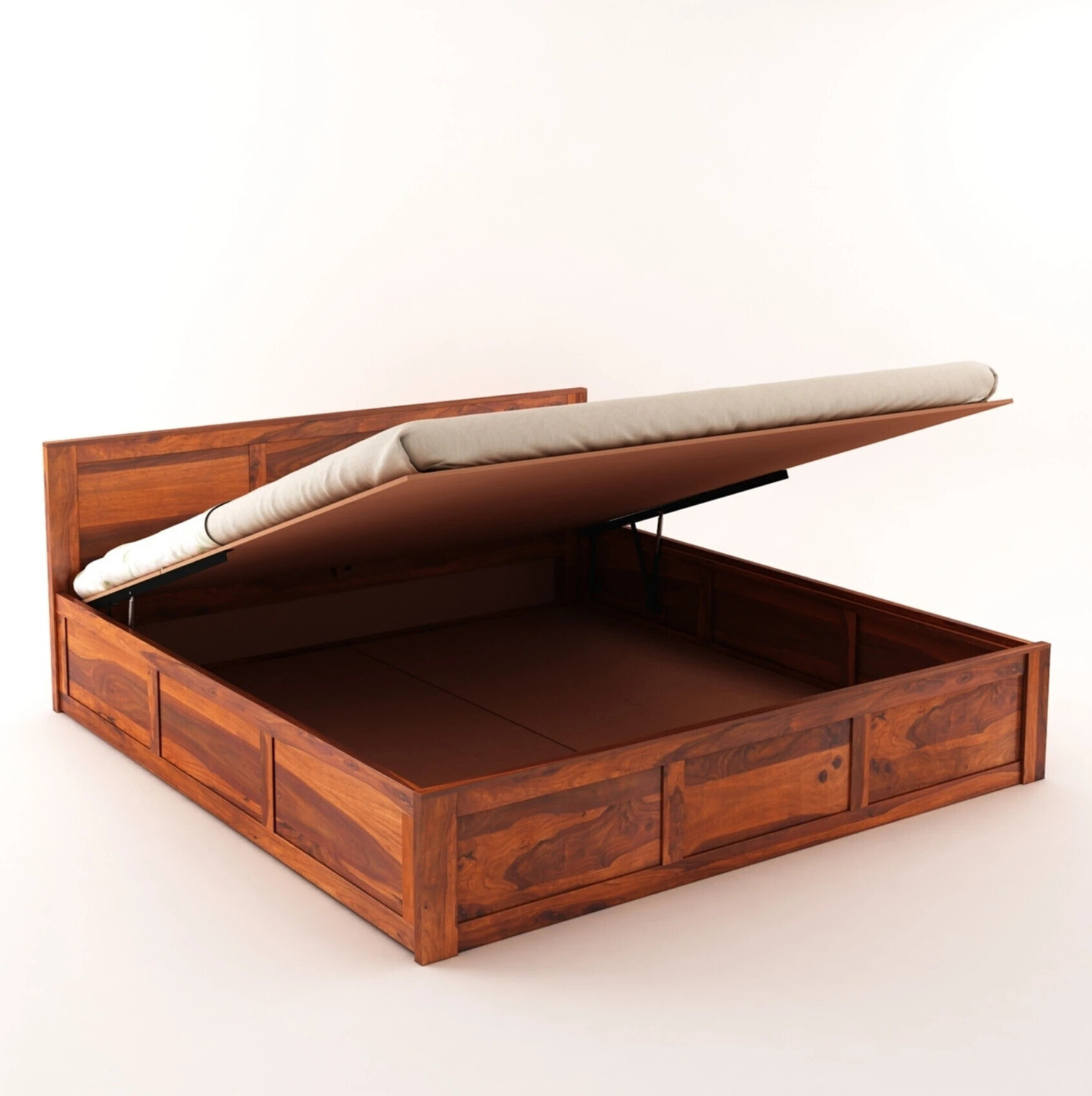 Image of GOYALINTERIOR Sheesham Wood King Bed /Wooden Bed /Palaung With Hydraulic Storage For Home Solid Wood King Hydraulic Bed, 205 cm x 190 cm (6.73 ft x 6.23 ft) (Finish Color - Honey HYD, Delivery Condition - DIY(Do-It-Yourself))