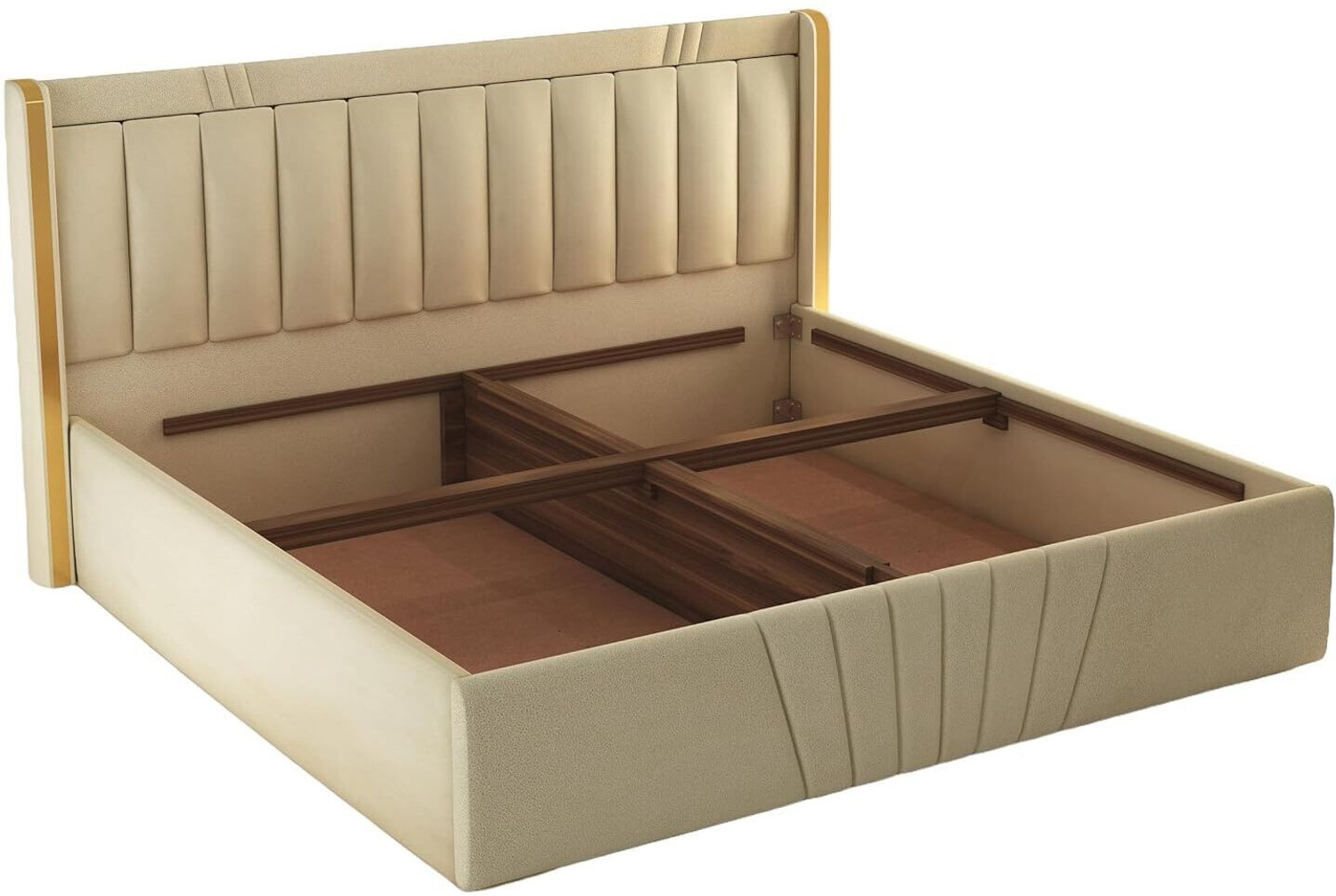 Image of DMKDecor Upholstered Bed with Box Storage Solid Wood Fabric Bed Solid Wood King Box Bed, 213 cm x 190 cm (6.99 ft x 6.23 ft) (Finish Color - Beige, Delivery Condition - DIY(Do-It-Yourself))