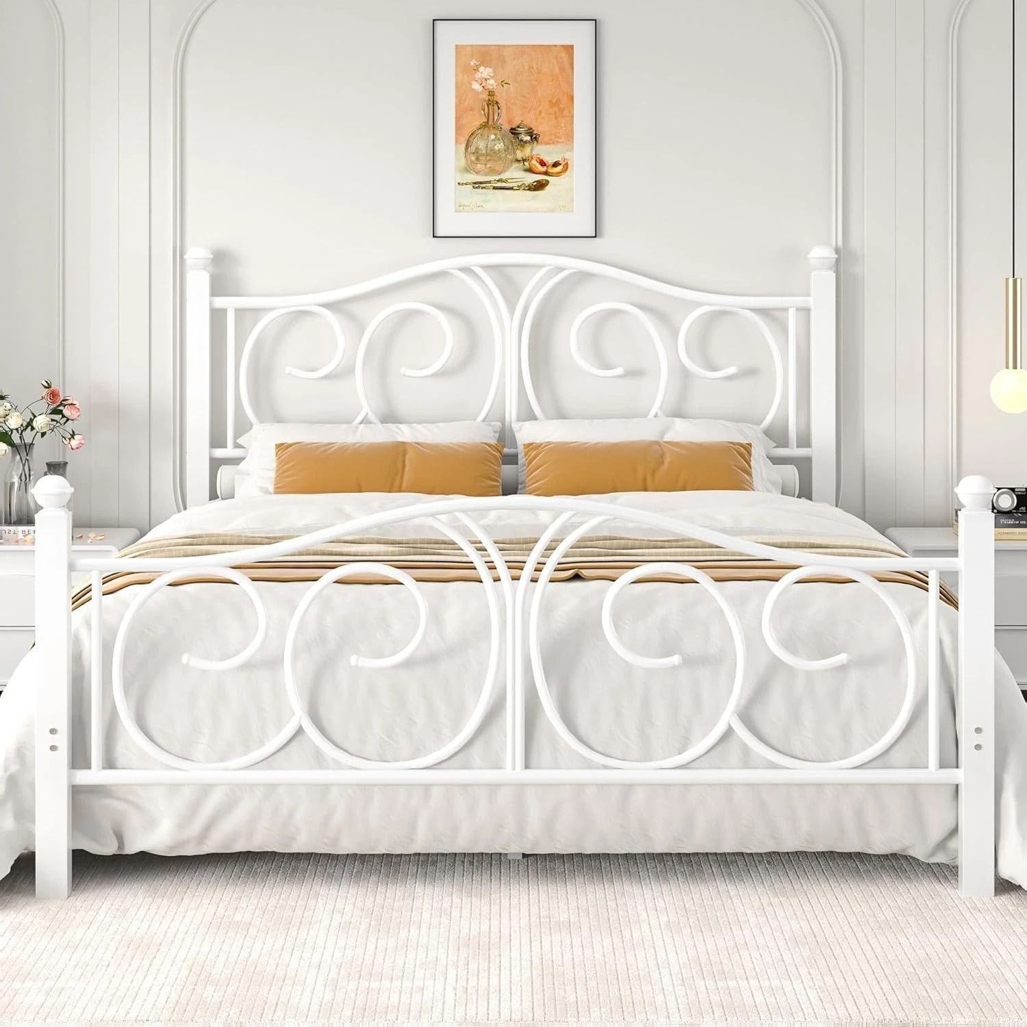 Image of mandee's Metal King Bed, 188 cm x 204 cm (6.17 ft x 6.69 ft) (Finish Color - WHITE, Delivery Condition - DIY(Do-It-Yourself))