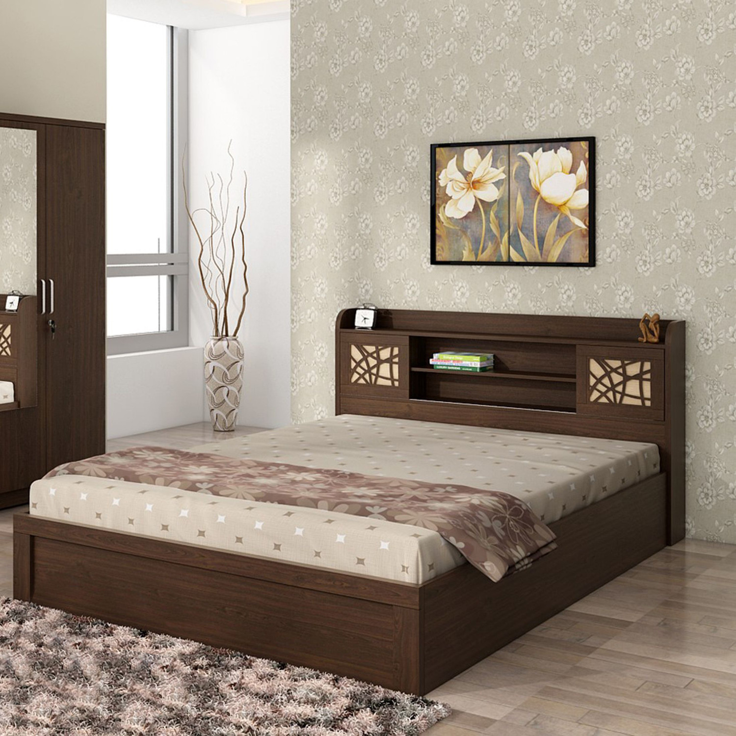 Image of neuspace Amber King Size Bed with Headboard & Box Storage Engineered Wood | Engineered Wood King Box Bed, 221 cm x 194 cm (7.25 ft x 6.36 ft) (Finish Color - Wenge Polycarbonate, Delivery Condition - Knock Down)