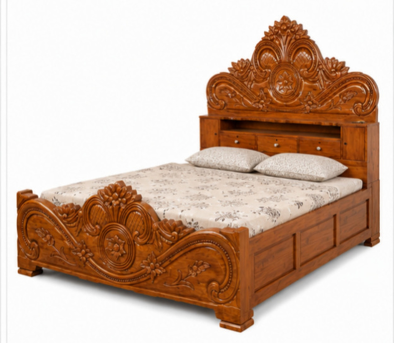 Image of Model art furniture Solid Wood King Box Bed, 198.12 cm x 182.88 cm (6.5 ft x 6.0 ft) (Finish Color - MELAMINE GLOSSARY, Delivery Condition - Pre-assembled)