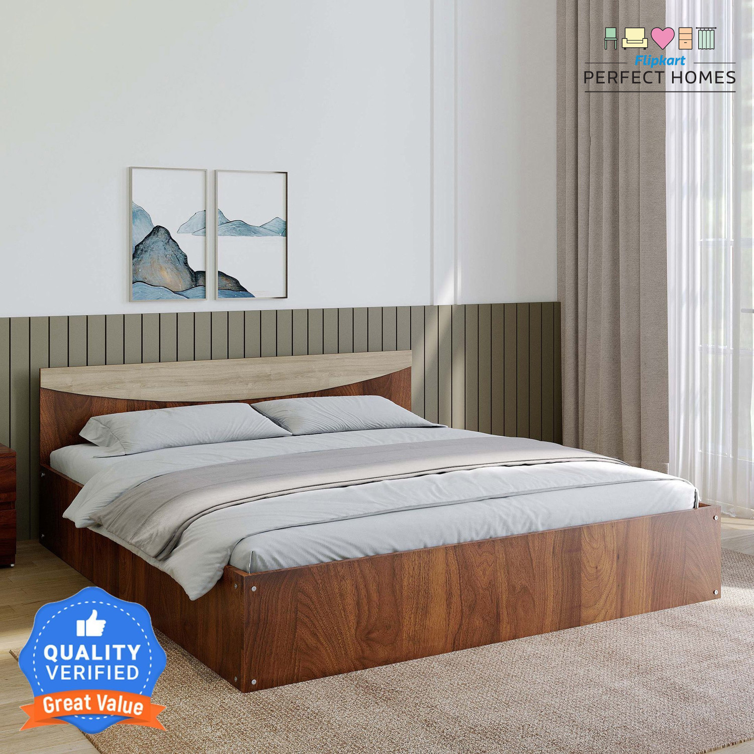 Image of Vibrant Interior ZOPYROSE Black Metal Queen Bed, 190.5 cm x 152.4 cm (6.25 ft x 5.0 ft) (Finish Color - BLACK, Delivery Condition - DIY(Do-It-Yourself))