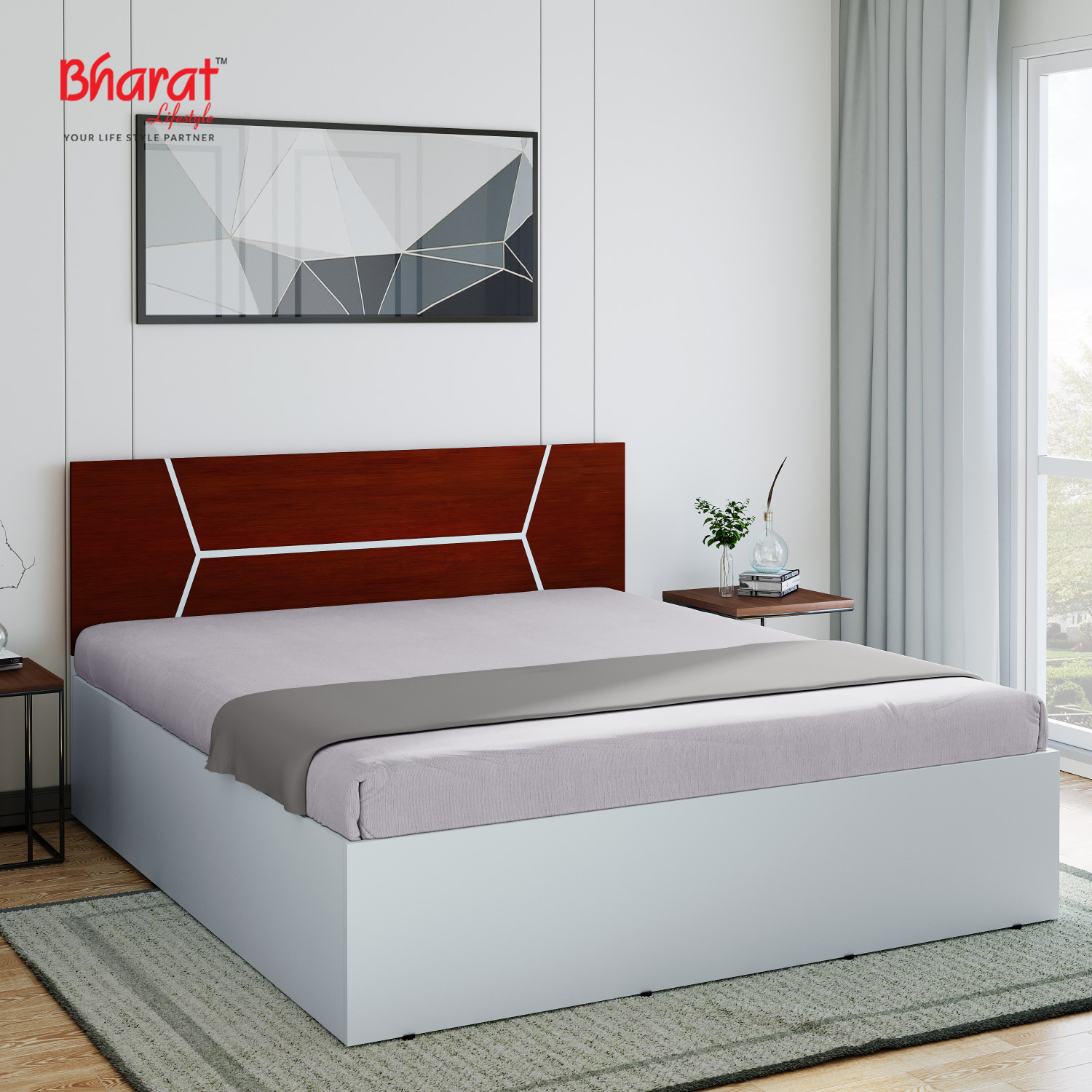 Image of Trevi Sherpa Compact Double Engineered Wood Double Bed, 186 cm x 125 cm (6.1 ft x 4.1 ft) (Finish Color - Wenge, Delivery Condition - Knock Down)