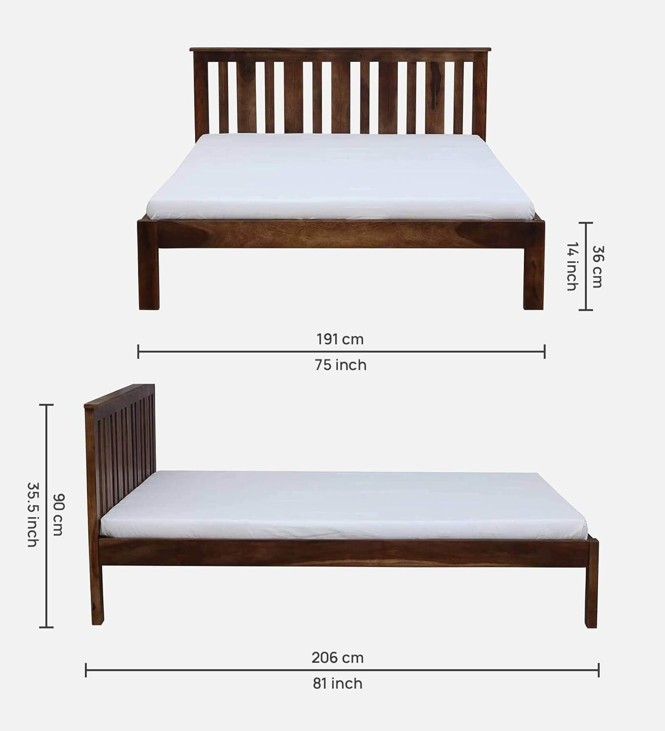 Image of Jh Decore Solid Wood Bed|Wooden Bed| King Size Bed| Sheesham Wood Bed|Bed Without Storage| Solid Wood King Bed, 206 cm x 191 cm (6.76 ft x 6.27 ft) (Finish Color - Walnut Finish, Delivery Condition - DIY(Do-It-Yourself))