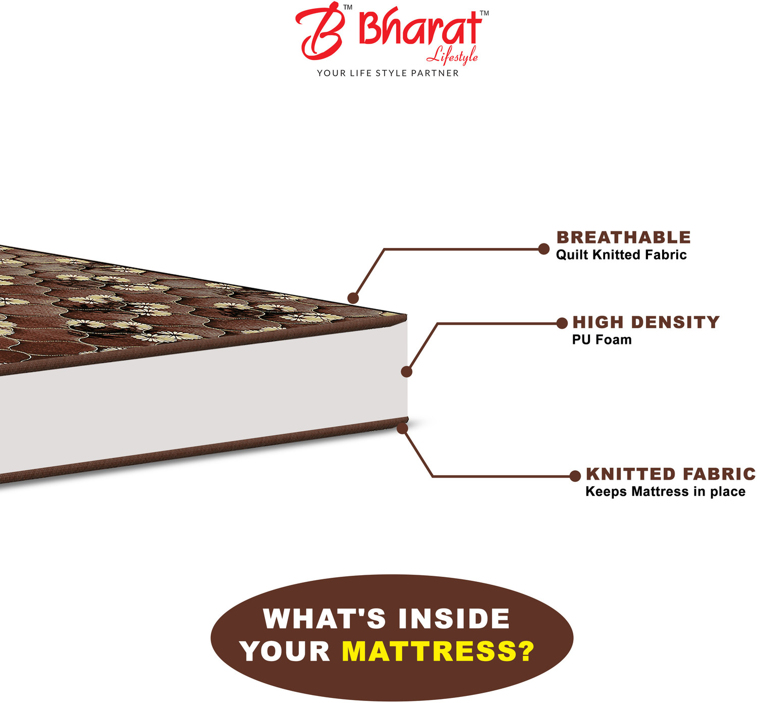 Image of Bharat Lifestyle Amsterdam Bed With Mattress Engineered Wood Queen Bed, 197 cm x 155 cm (6.46 ft x 5.09 ft) (Finish Color - Brown With Mattress, Delivery Condition - Knock Down)