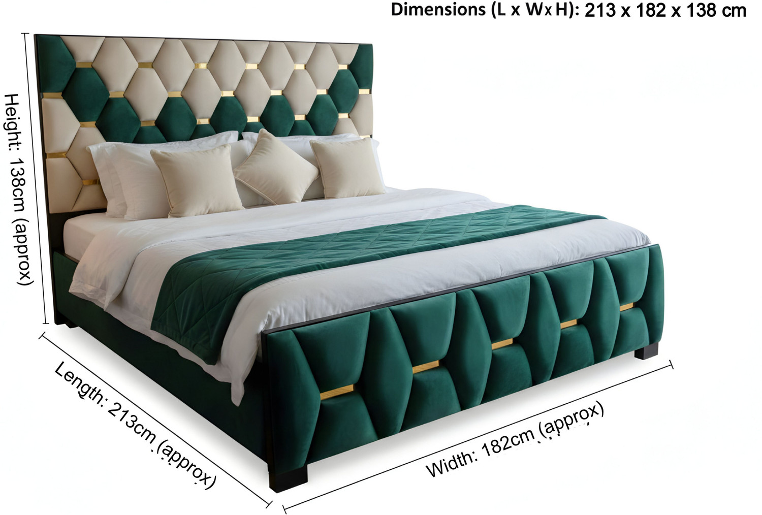 Image of ROYALSTEEL Luxury sunflower G&W 213x182cm Solid Wood King Box Bed, 213 cm x 182 cm (6.99 ft x 5.97 ft) (Finish Color - Bottlegreen And white, Delivery Condition - Knock Down)