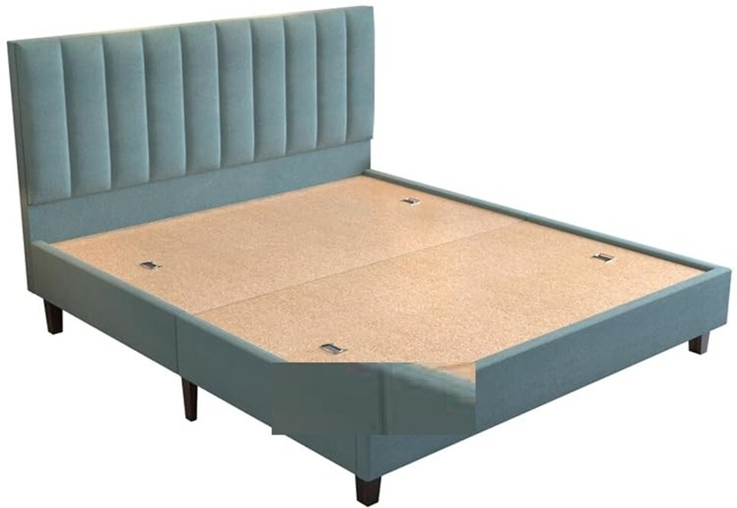 Image of Worldwood Low Height King Size Bed Without Storage | Wooden Double Bed | Solid Wood King Bed, 208 cm x 187 cm (6.82 ft x 6.14 ft) (Finish Color - Cyan, Delivery Condition - DIY(Do-It-Yourself))