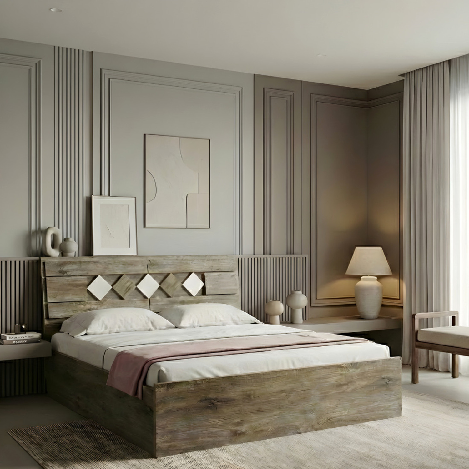Image of Bharat Lifestyle Amsterdam Bed With Mattress Engineered Wood Queen Bed, 197 cm x 155 cm (6.46 ft x 5.09 ft) (Finish Color - Brown With Mattress, Delivery Condition - Knock Down)