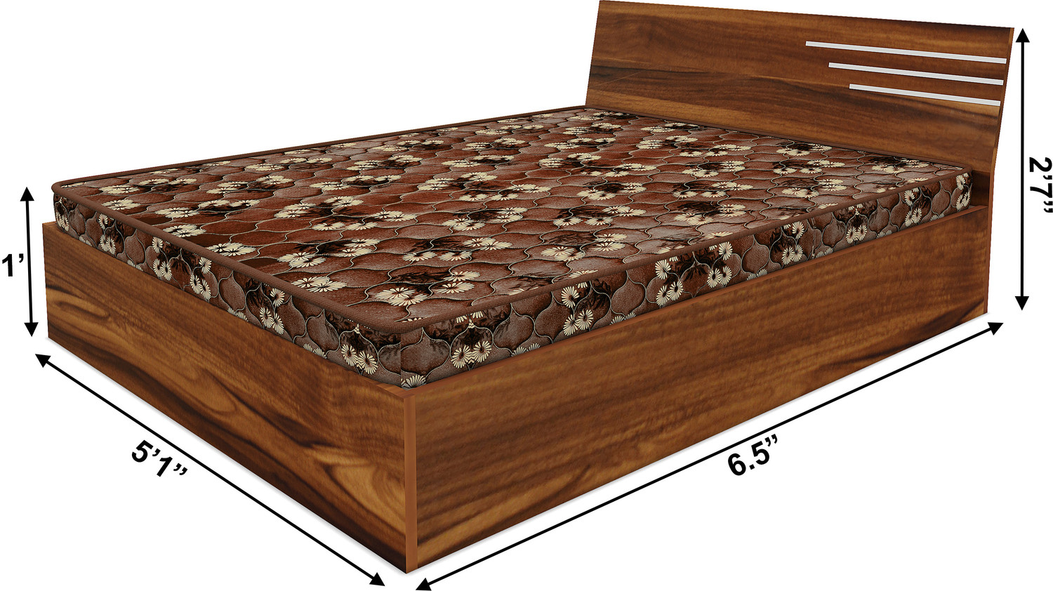 Image of Bharat Lifestyle Amsterdam Bed With Mattress Engineered Wood Queen Bed, 197 cm x 155 cm (6.46 ft x 5.09 ft) (Finish Color - Brown With Mattress, Delivery Condition - Knock Down)