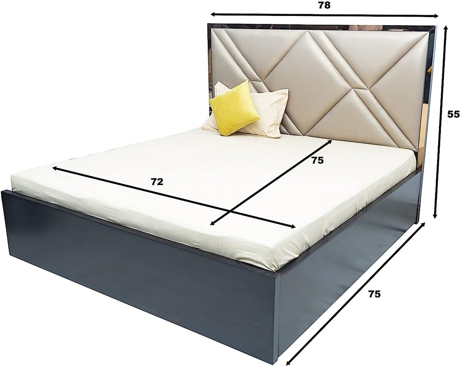 Image of DMKDecor Upholstered Bed with Box Storage Solid Wood Fabric Bed Solid Wood King Box Bed, 213 cm x 190 cm (6.99 ft x 6.23 ft) (Finish Color - Beige, Delivery Condition - DIY(Do-It-Yourself))