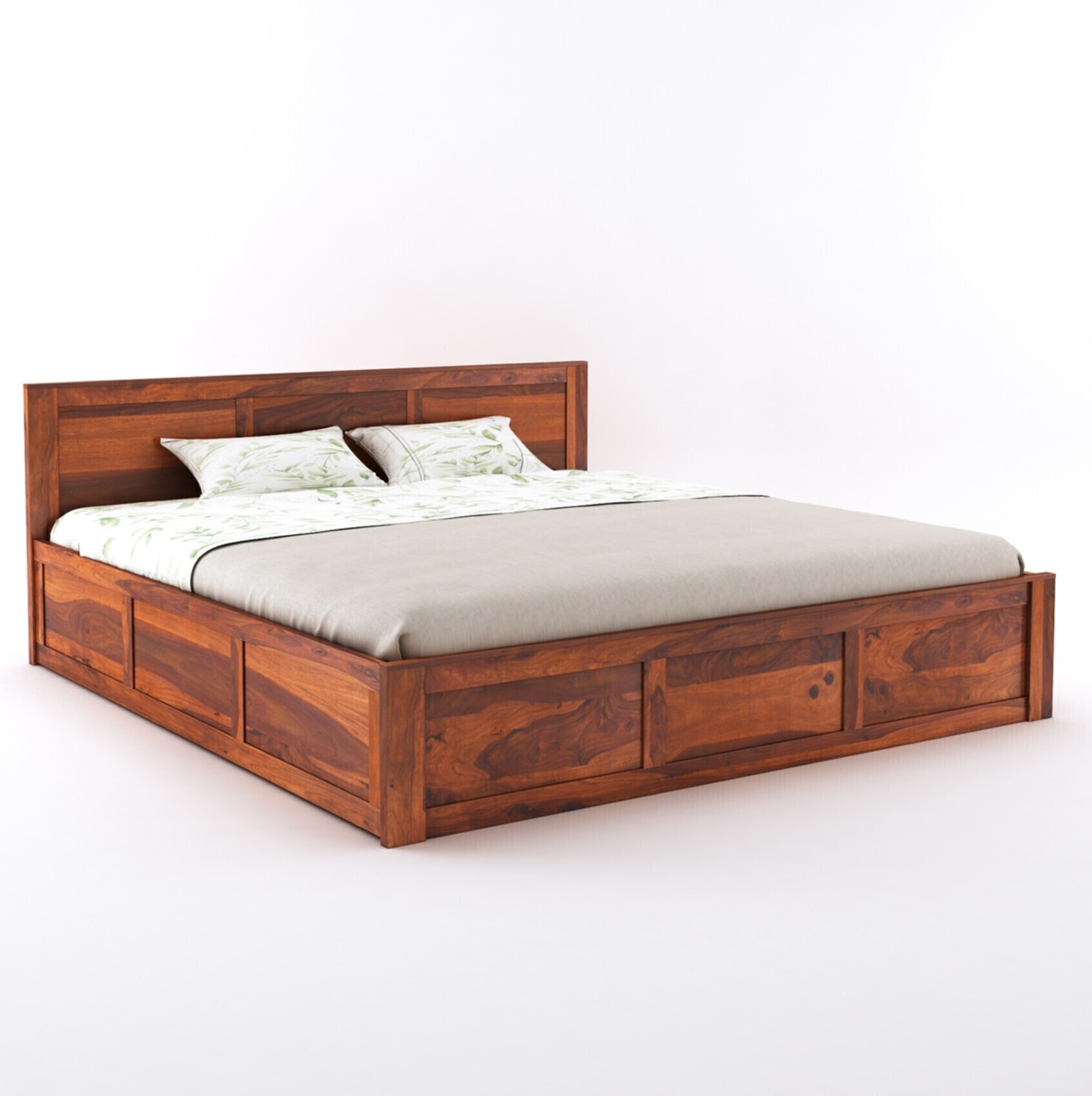 Image of GOYALINTERIOR Sheesham Wood King Bed /Wooden Bed /Palaung With Hydraulic Storage For Home Solid Wood King Hydraulic Bed, 205 cm x 190 cm (6.73 ft x 6.23 ft) (Finish Color - Honey HYD, Delivery Condition - DIY(Do-It-Yourself))