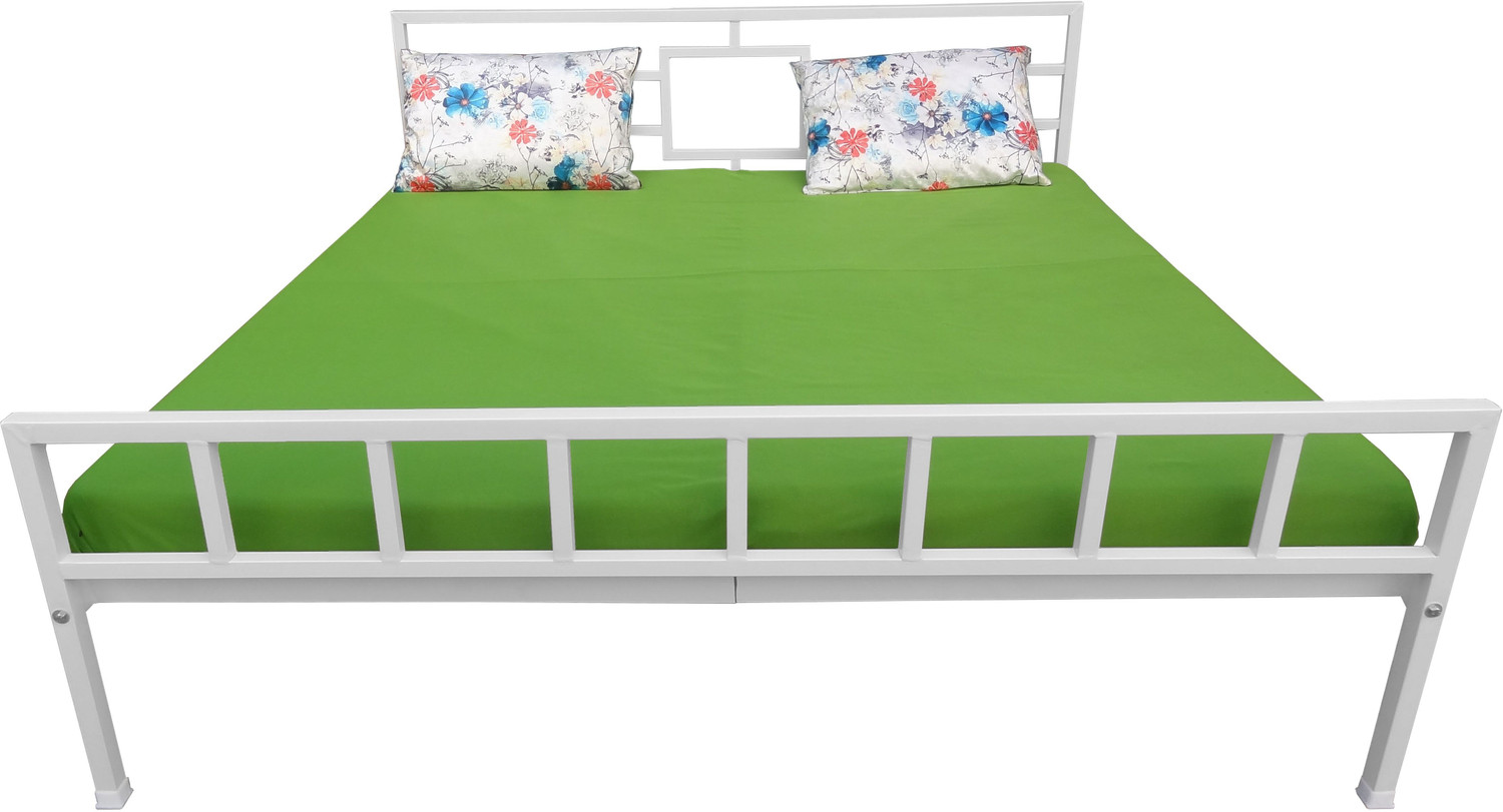 Image of mandee's Metal King Bed, 188 cm x 204 cm (6.17 ft x 6.69 ft) (Finish Color - WHITE, Delivery Condition - DIY(Do-It-Yourself))