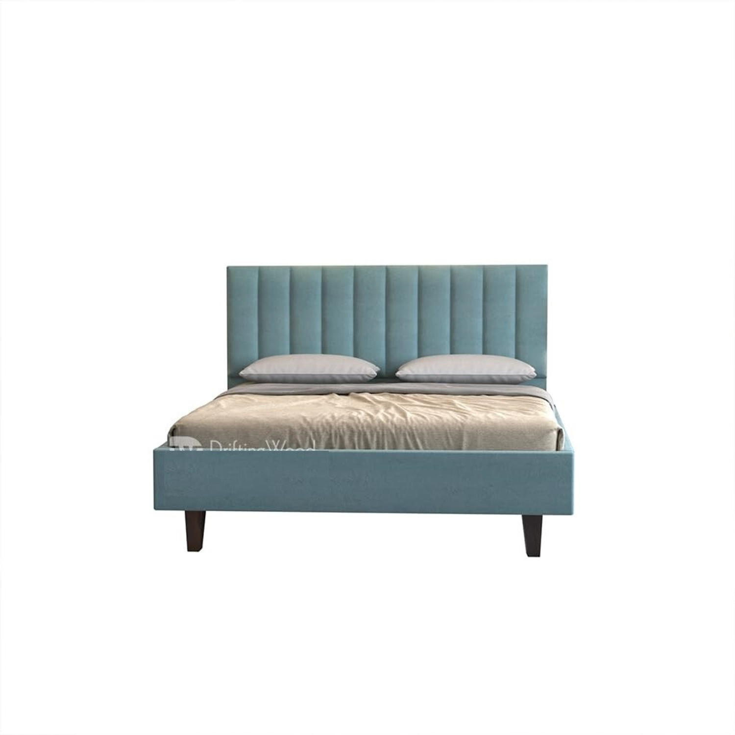 Image of Worldwood Low Height King Size Bed Without Storage | Wooden Double Bed | Solid Wood King Bed, 208 cm x 187 cm (6.82 ft x 6.14 ft) (Finish Color - Cyan, Delivery Condition - DIY(Do-It-Yourself))