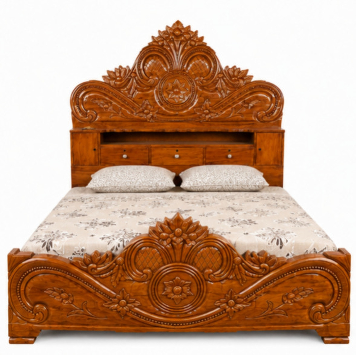 Image of Model art furniture Solid Wood King Box Bed, 198.12 cm x 182.88 cm (6.5 ft x 6.0 ft) (Finish Color - MELAMINE GLOSSARY, Delivery Condition - Pre-assembled)