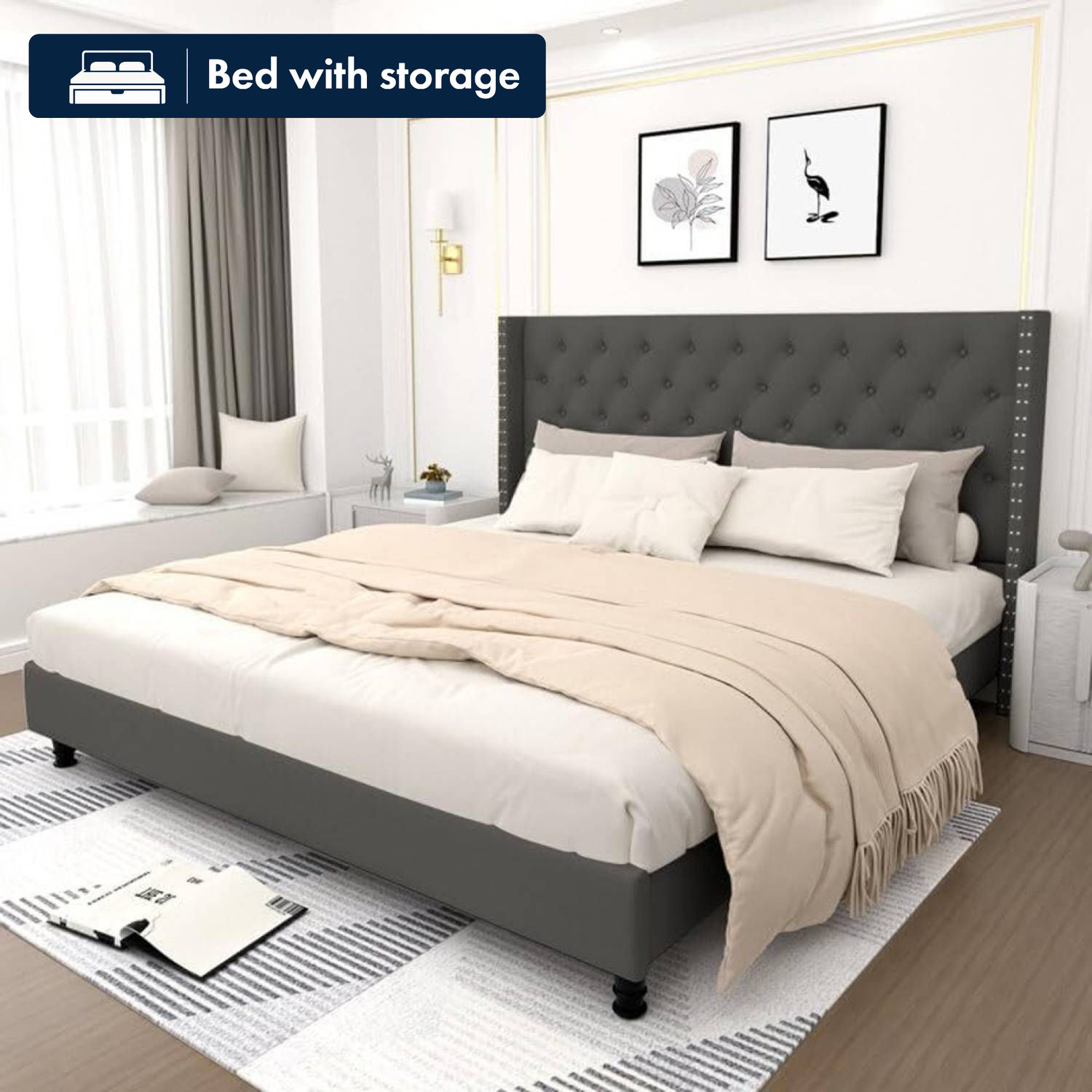 Image of Trevi Sherpa Compact Double Engineered Wood Double Bed, 186 cm x 125 cm (6.1 ft x 4.1 ft) (Finish Color - Wenge, Delivery Condition - Knock Down)