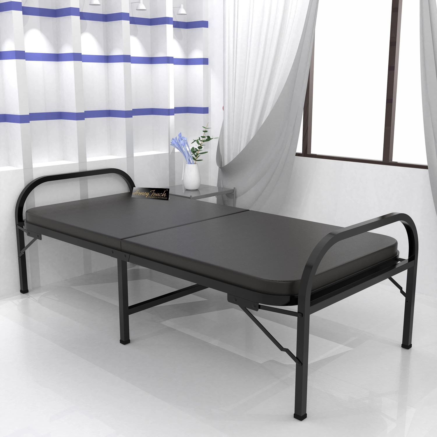 Image of Jay Khodiyar Steel 00 Metal Single Bed, 76 cm x 180 cm (2.49 ft x 5.91 ft) (Finish Color - brown, Delivery Condition - Pre-assembled)
