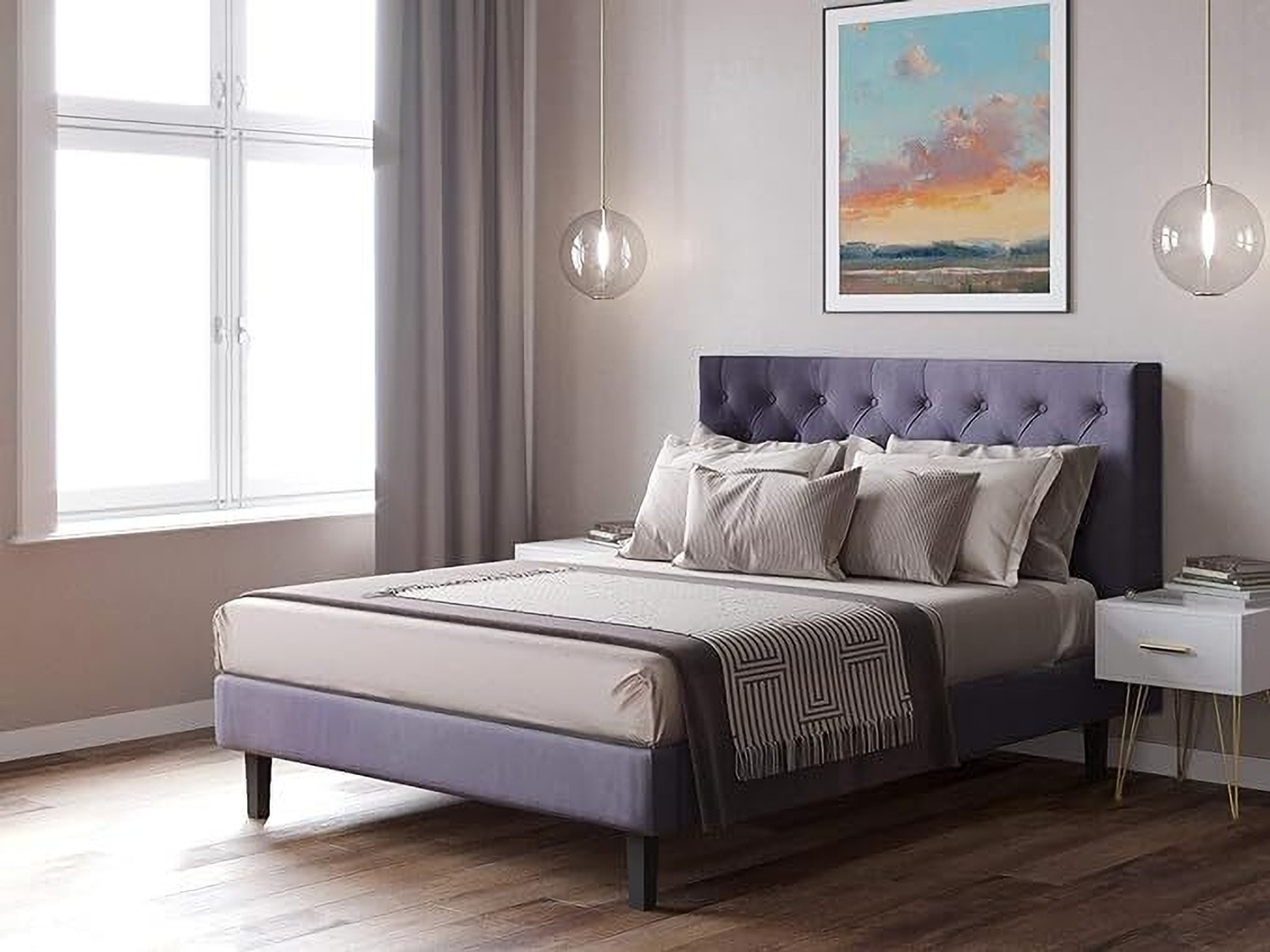 Image of Bharat Lifestyle Amsterdam Bed With Mattress Engineered Wood Queen Bed, 197 cm x 155 cm (6.46 ft x 5.09 ft) (Finish Color - Brown With Mattress, Delivery Condition - Knock Down)
