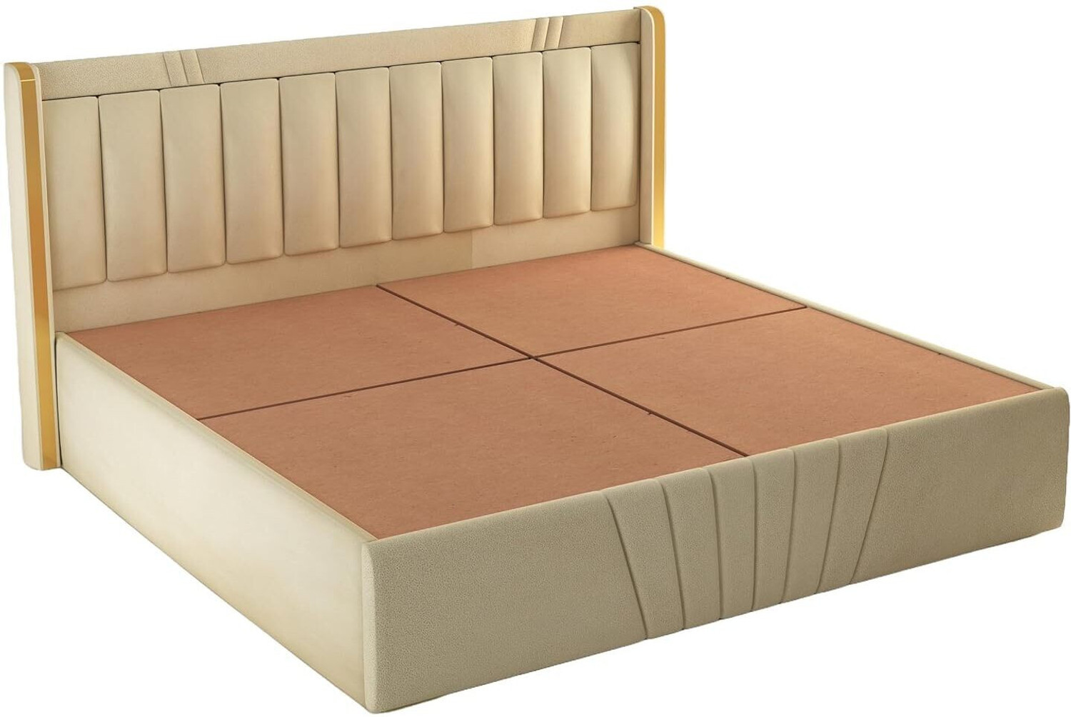 Image of DMKDecor Upholstered Bed with Box Storage Solid Wood Fabric Bed Solid Wood King Box Bed, 213 cm x 190 cm (6.99 ft x 6.23 ft) (Finish Color - Beige, Delivery Condition - DIY(Do-It-Yourself))