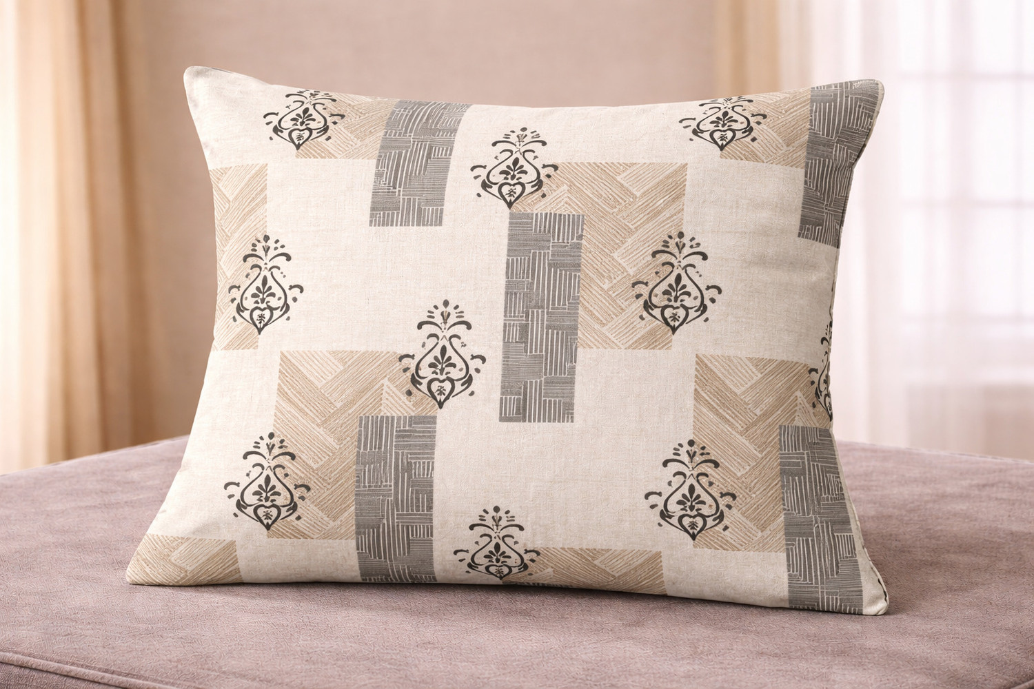 Image of PROZONE Cotton King Flat 280 TC Printed 1 Bedsheet (CREAM BEIGE)
