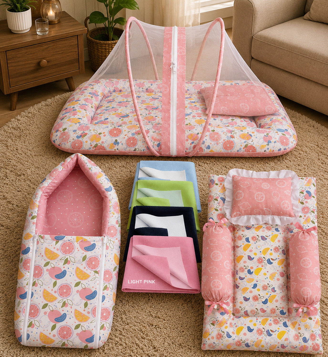 Image of Kwitchy Baby Mosquito Net Bed with Soft Carry Nest & Mattress(Pink) (Pink)