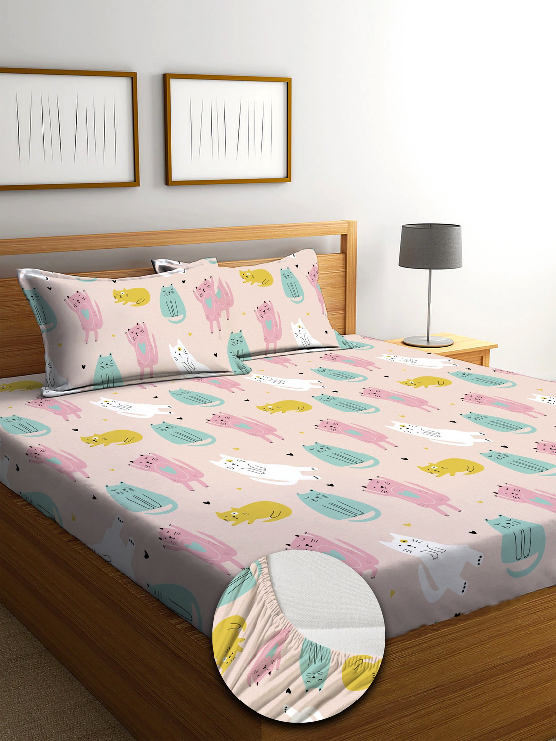 Image of YUTERA Microfiber Double Fitted (Elastic) 210 TC Floral 1 Bedsheet with 2 Pillow Covers (Multicolor)