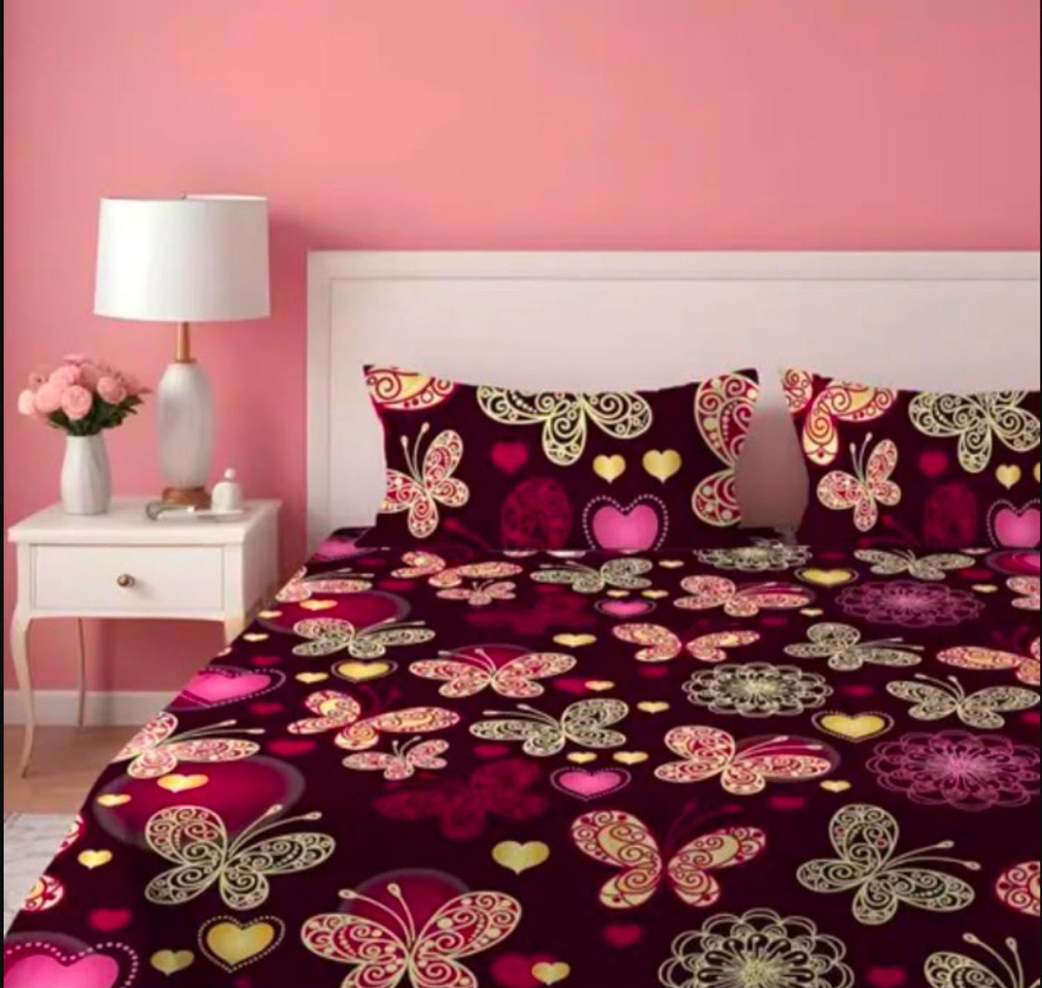 Image of YUTERA Microfiber Double Fitted (Elastic) 210 TC Floral 1 Bedsheet with 2 Pillow Covers (Multicolor)