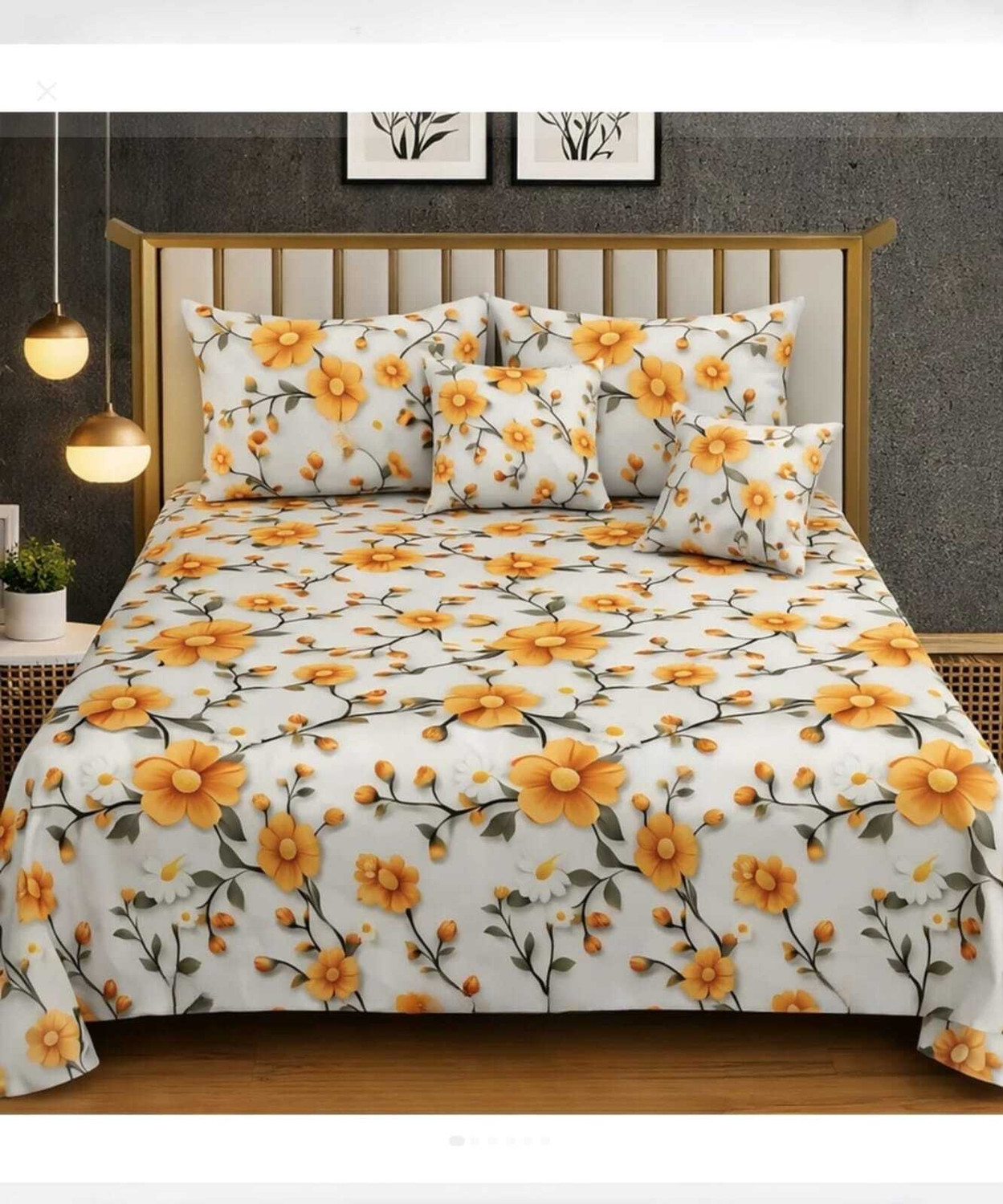 Image of KURRY HOME FURNISHING Microfiber Double Flat 250 TC Floral 1 AC Bedsheet with 2 Pillow Covers, 1 Cushion Covers (Royal Blue)