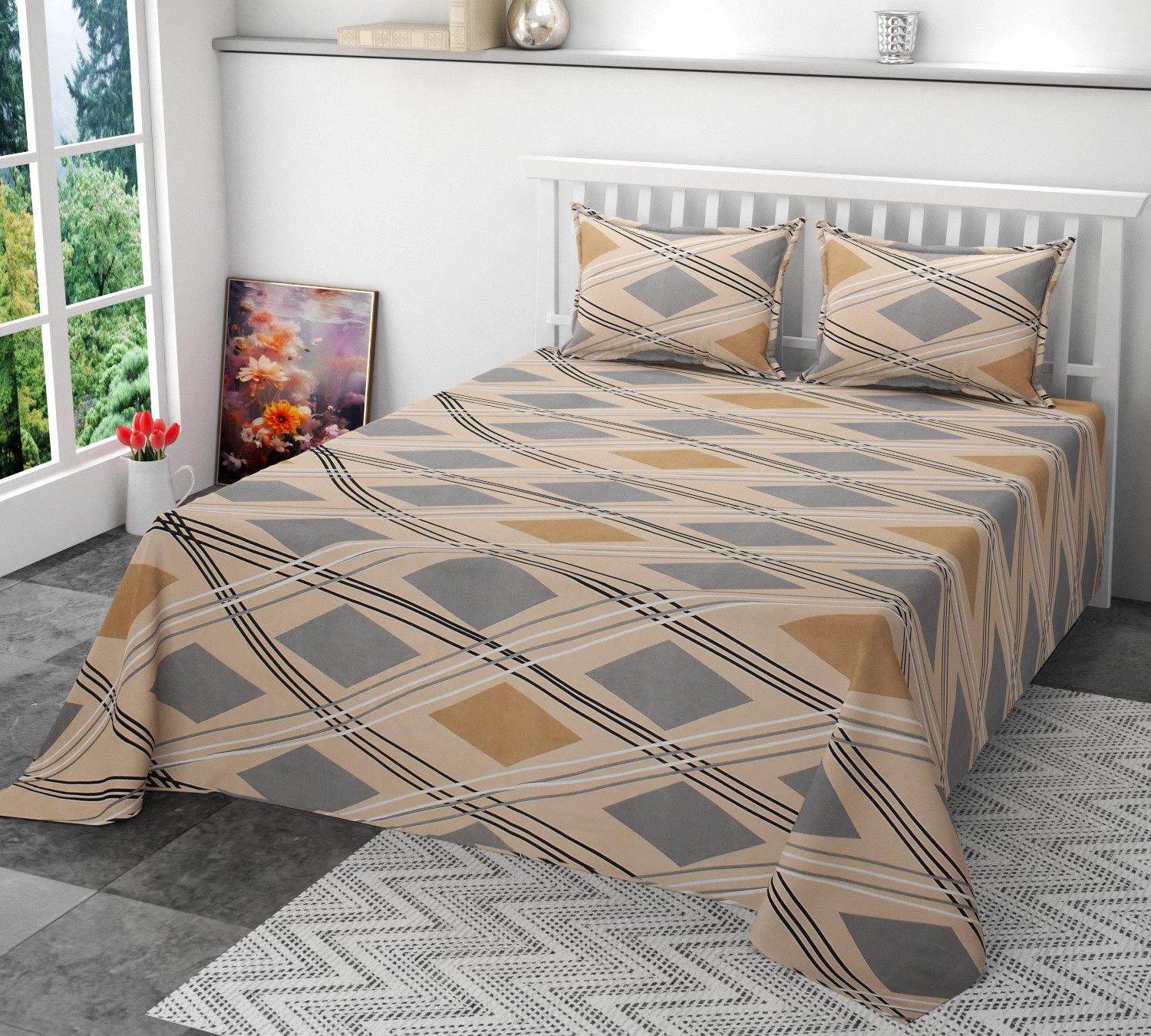 Image of SCHp Cotton Super King Flat 320 TC Printed 1 Bedsheet (B 171)
