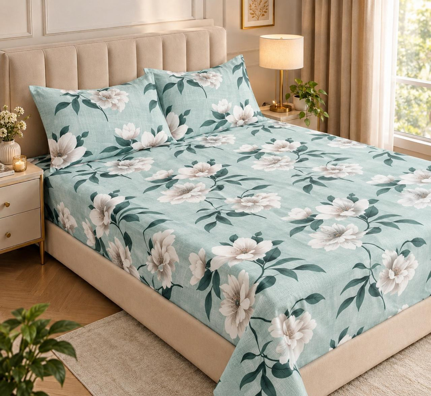 Image of CG Homes Cotton Double Flat 180 TC Printed 1 Bedsheet (Red & Grey)