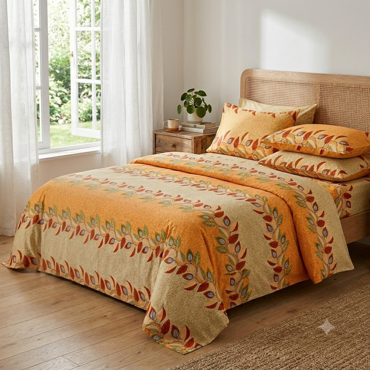 Image of Cosito Cotton Double Flat 144 TC Jaipuri Prints 1 Bedsheet with 2 Pillow Covers (Red)