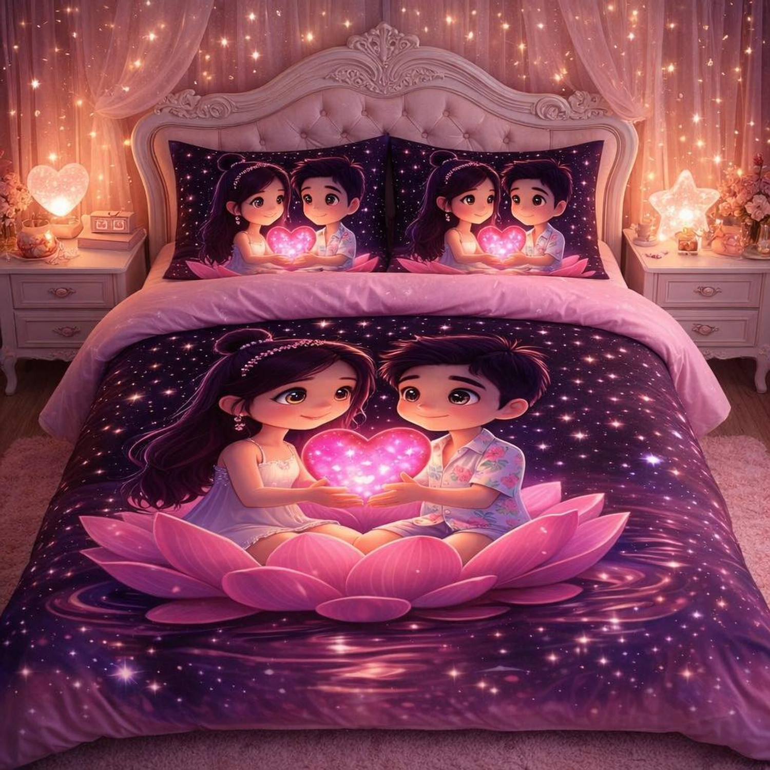 Image of Fabinaliv Polycotton King Flat 300 TC Printed 1 Bedsheet with 2 Pillow Covers (Dark Blue)
