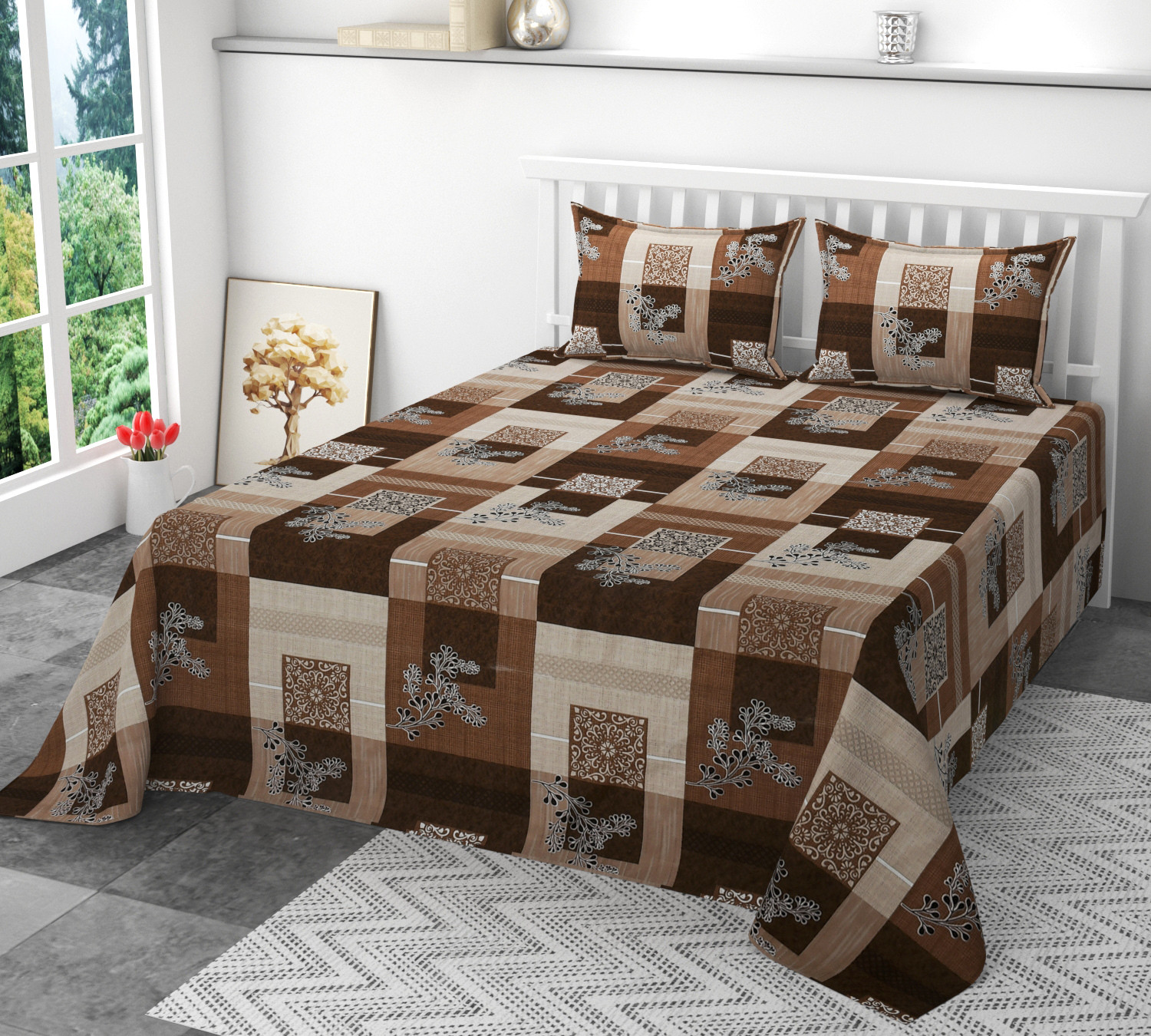 Image of SCHp Cotton Super King Flat 320 TC Printed 1 Bedsheet (B 171)