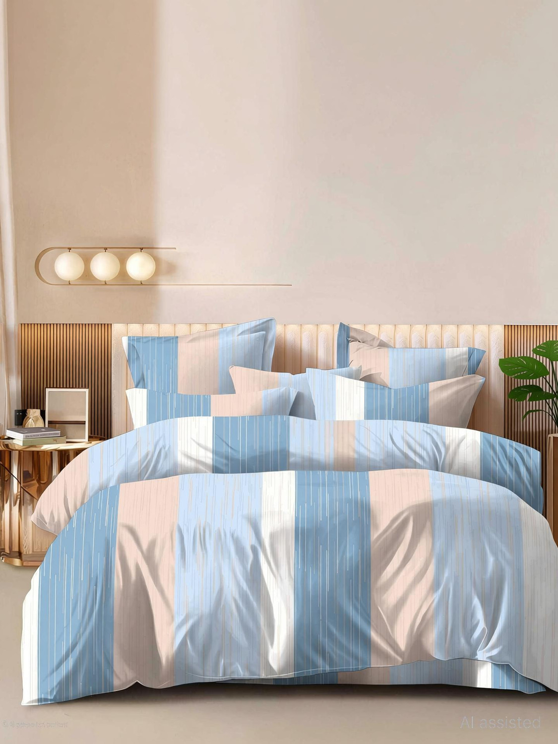 Image of LUMORA NEST Cotton Double Flat 300 TC Printed 1 Bedsheet with 2 Pillow Covers (Blue, Green)