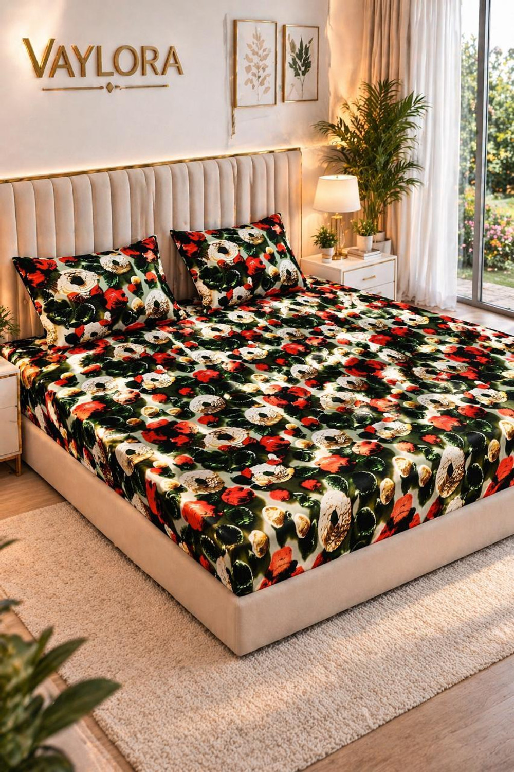 Image of Bombay Dyeing Cotton King Flat 240 TC Printed 1 Bedsheet with 2 Pillow Covers (Multicolor)