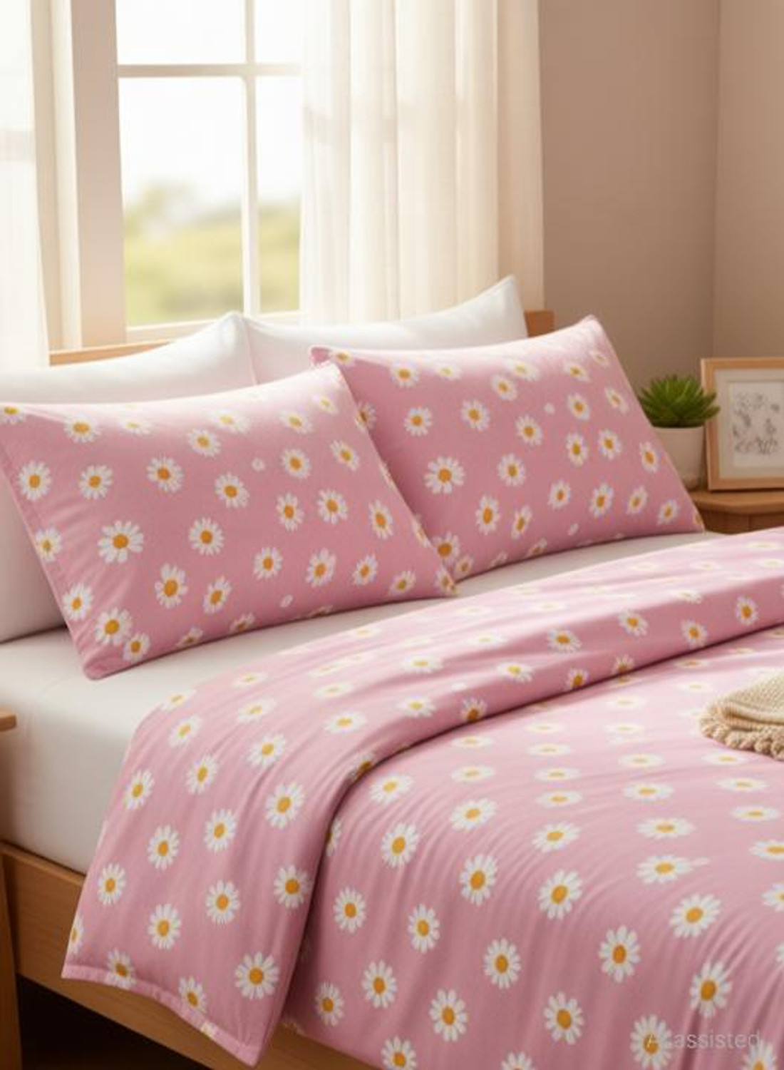 Image of Boomm Enterprises Cotton King Flat 300 TC Printed 1 Summer Bedsheet with 2 Pillow Covers (Multicolor)