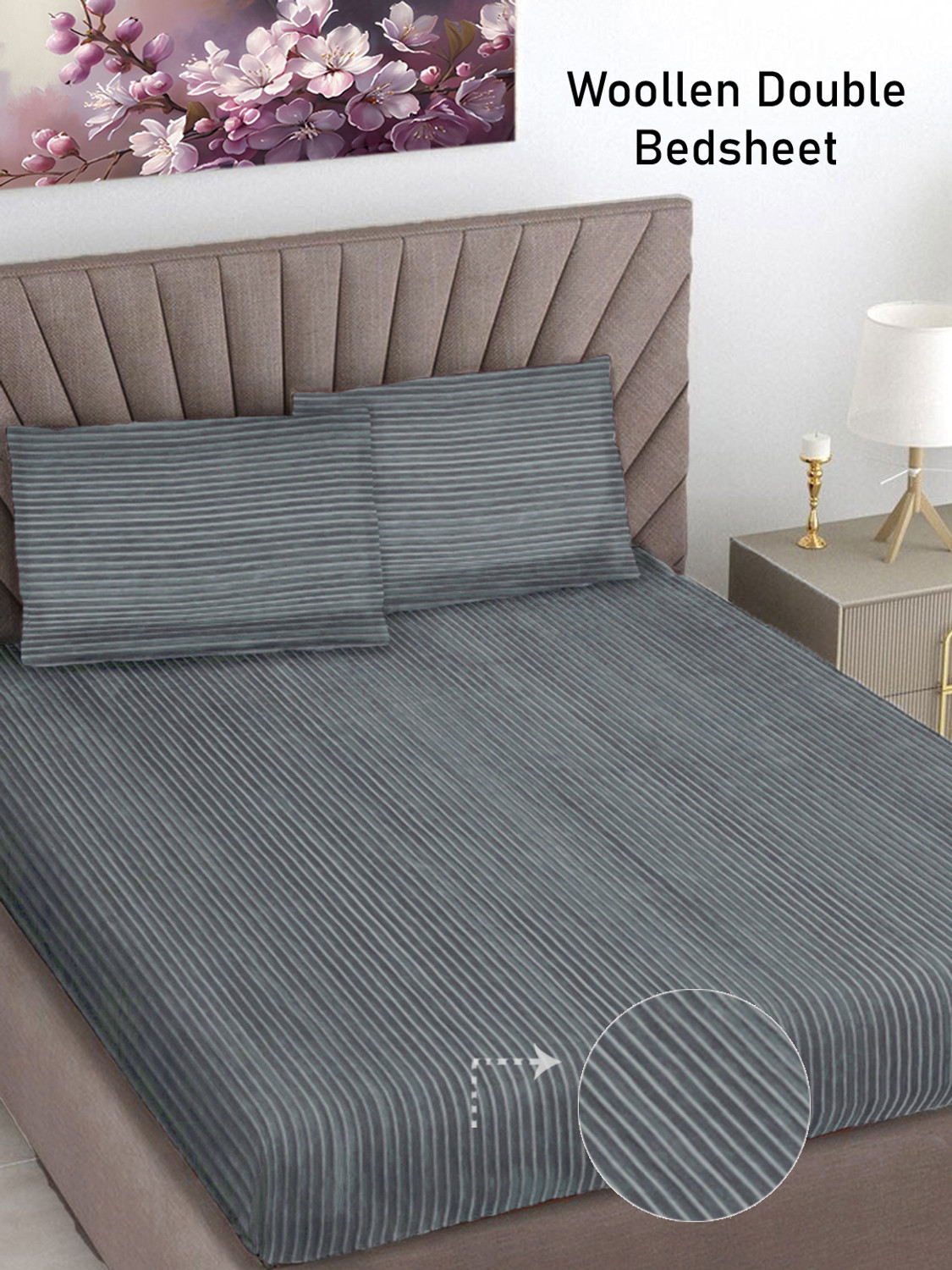 Image of Fabinaliv Polycotton King Flat 300 TC Printed 1 Bedsheet with 2 Pillow Covers (Dark Blue)