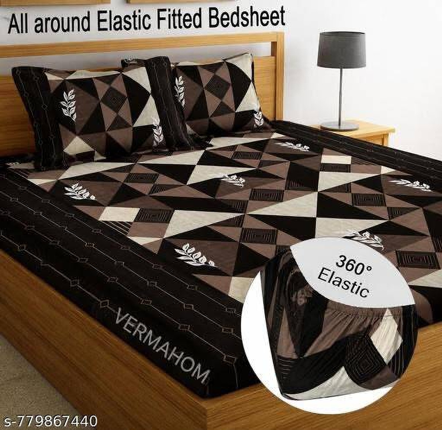 Image of Bunkin Polycotton Double Fitted (Elastic) 280 TC Printed 1 Bedsheet with 2 Pillow Covers (ROUNF CIRCLES)