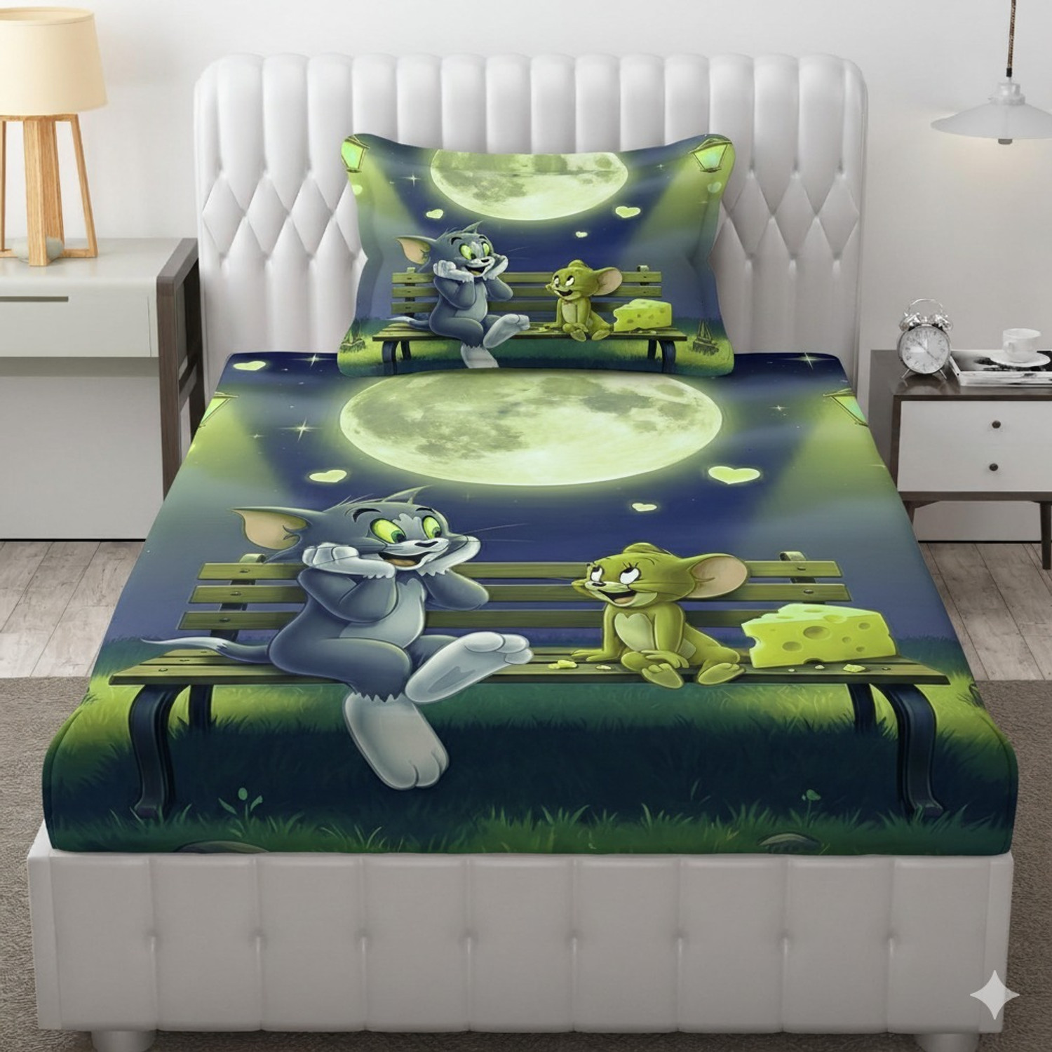 Image of DECORWELL Cotton King Flat 380 TC 3D Printed 1 Bedsheet with 2 Pillow Covers (Multicolor(Snow Man))