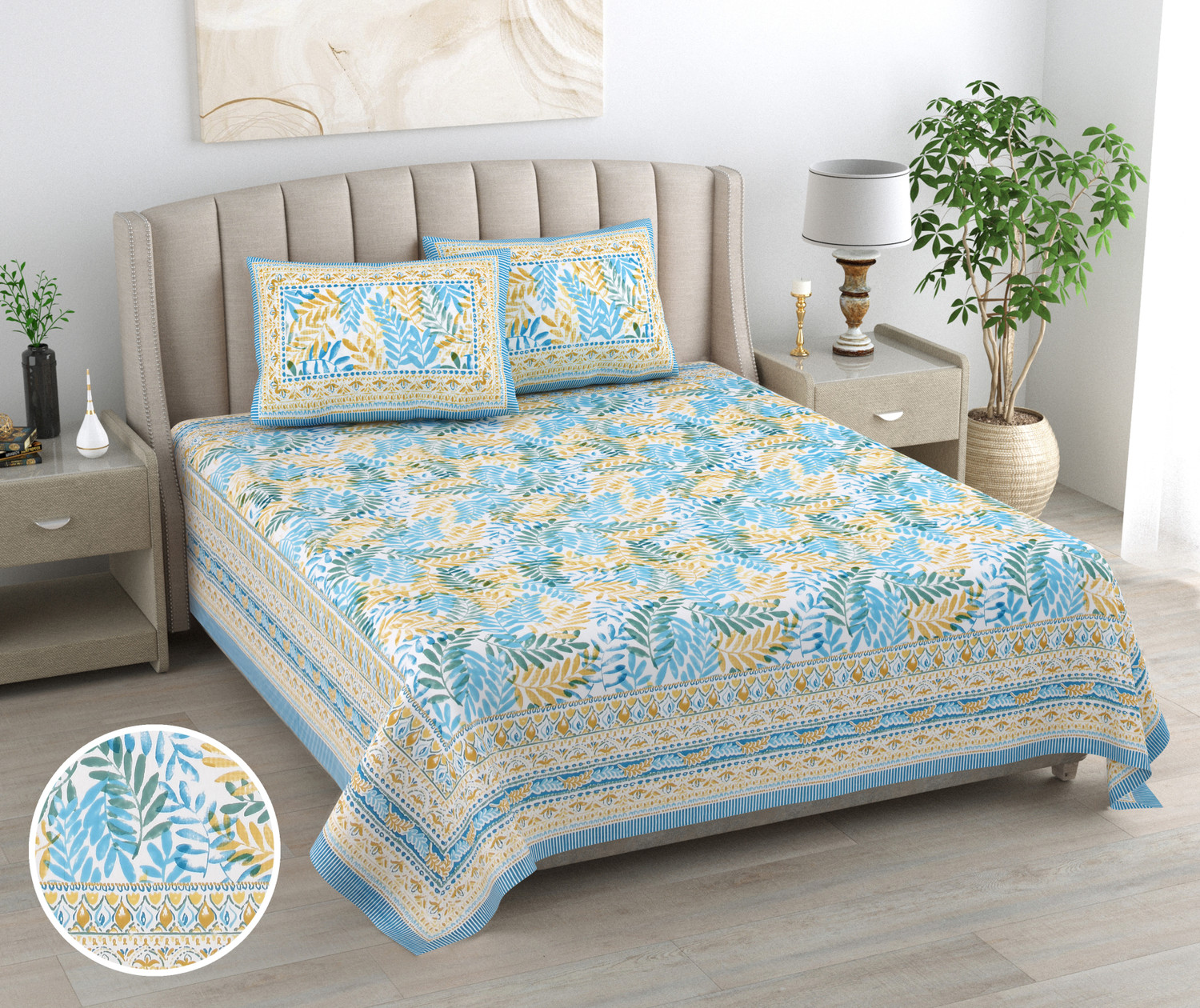 Image of elanorhomes Cotton King Flat 240 TC Printed 1 Bedsheet with 2 Pillow Covers (Flying Petals)