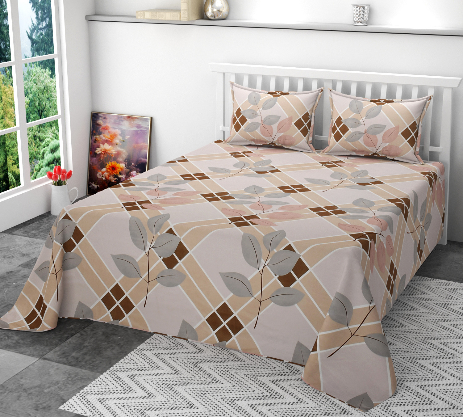 Image of SCHp Cotton Super King Flat 320 TC Printed 1 Bedsheet (B 171)