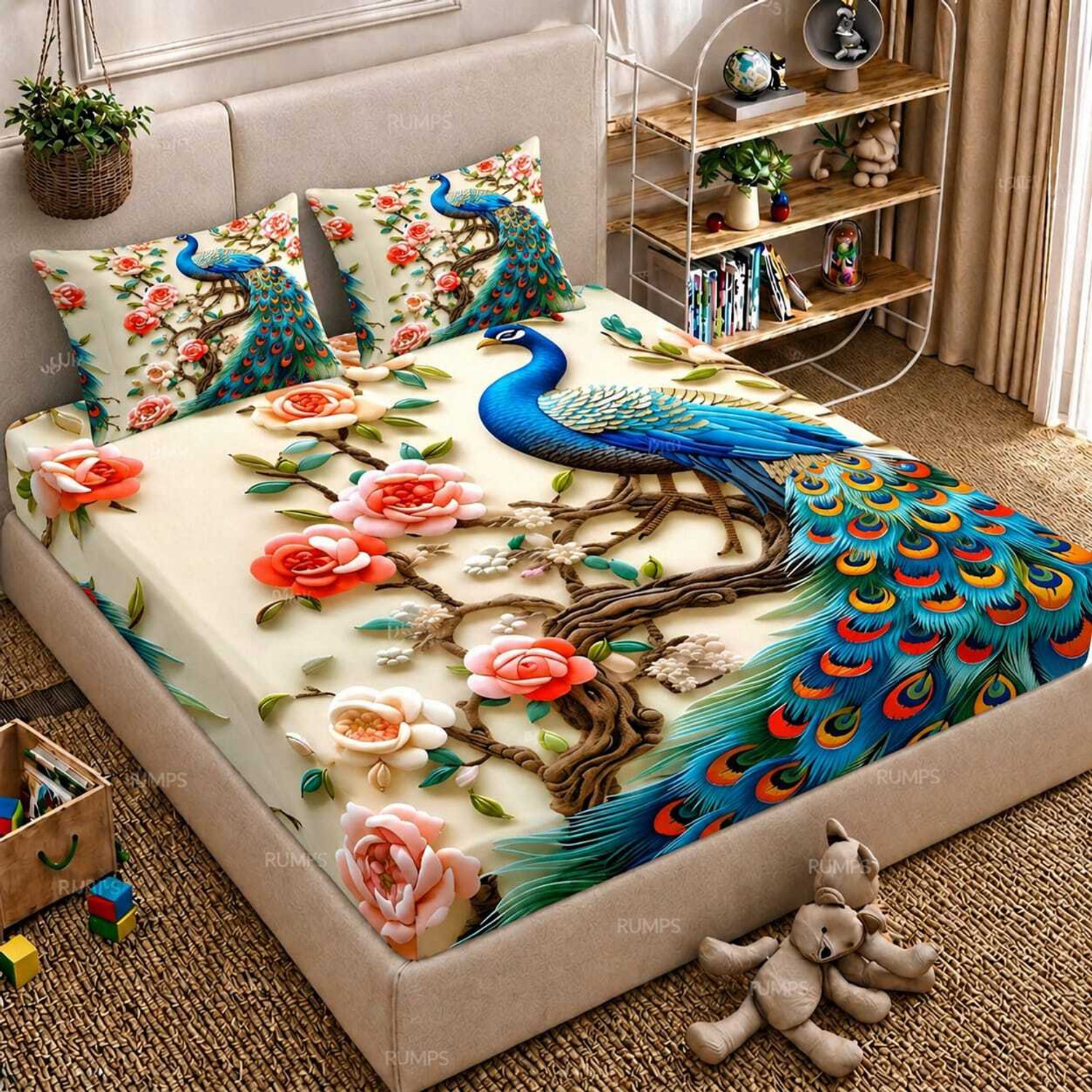 Image of DGHUB Polycotton Queen Flat 400 TC 7D Digital 1 Summer Bedsheet with 2 Pillow Covers (Multicolor)