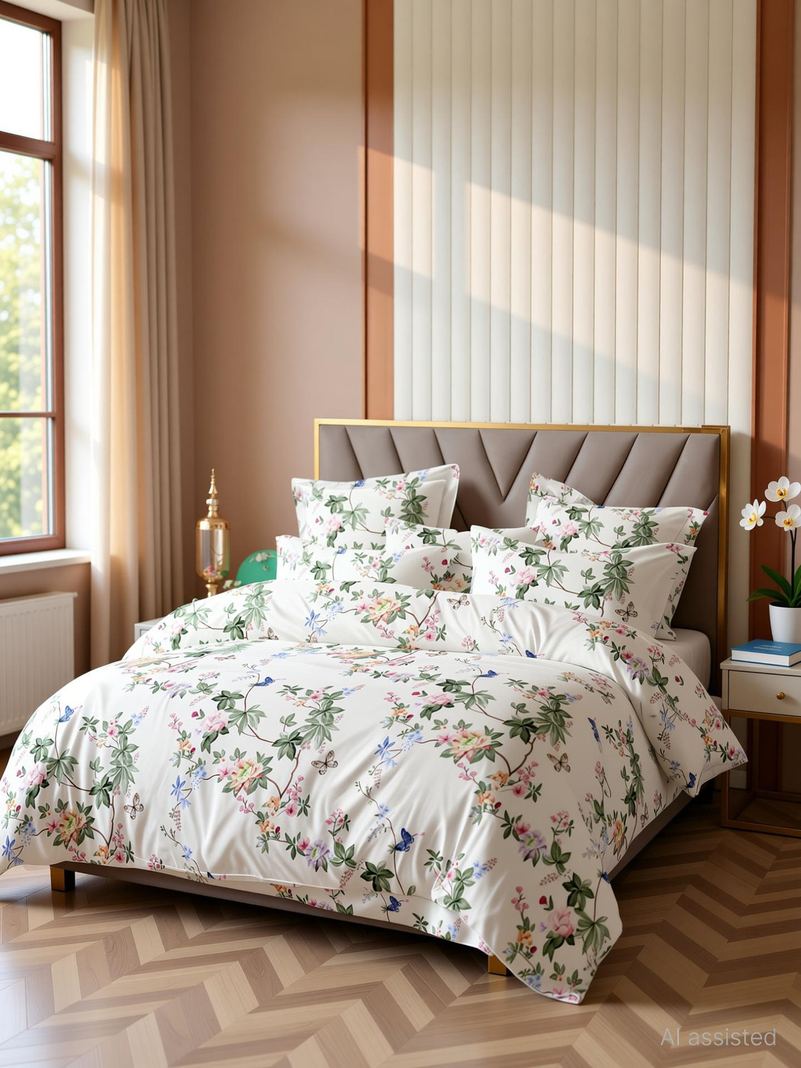 Image of SCHp Cotton Super King Flat 320 TC Printed 1 Bedsheet (B 171)