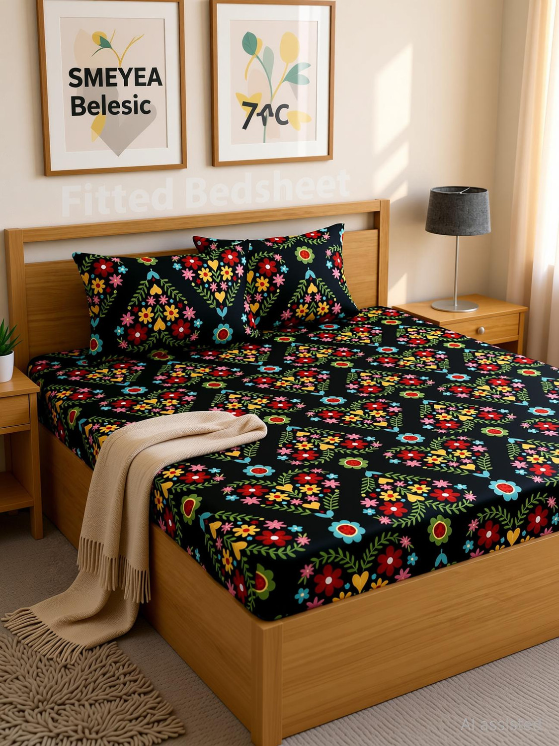 Image of PROZONE Cotton King Flat 280 TC Printed 1 Bedsheet (CREAM BEIGE)