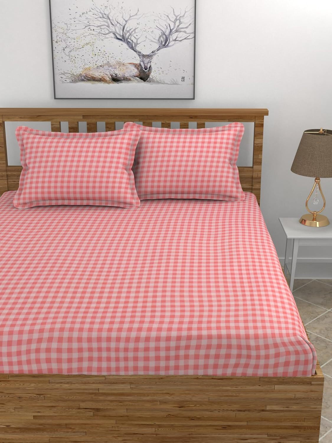 Image of N.V.A HOMES Polycotton Queen Flat 310 TC Checkered 1 Summer Bedsheet with 2 Pillow Covers (Multicolor)