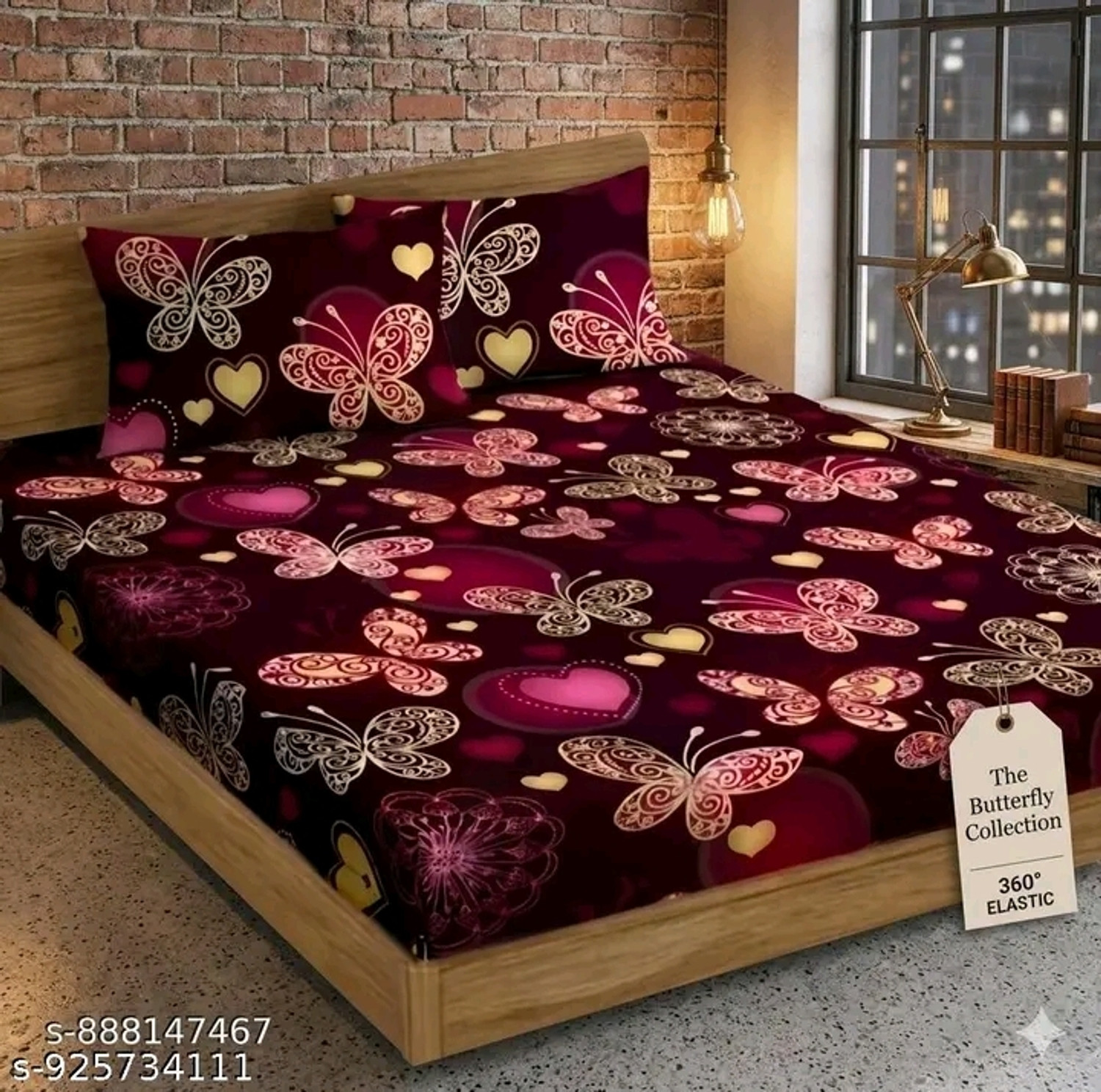 Image of DECORWELL Polycotton Double Fitted (Elastic) 390 TC Floral 1 AC Bedsheet with 2 Pillow Covers (Blue)