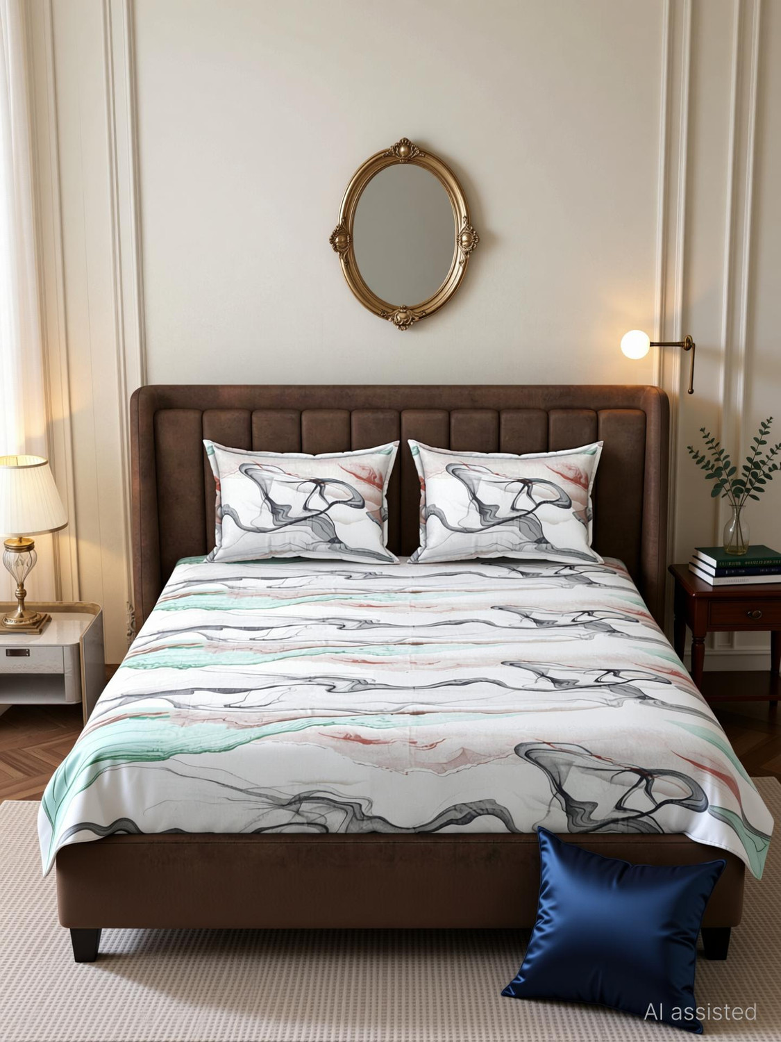 Image of Bunkin Polycotton Double Flat 220 TC 3D Printed 1 Bedsheet with 2 Pillow Covers, 2 Cushion Covers (5 PCS SET CLOSIC ZIGZAG)