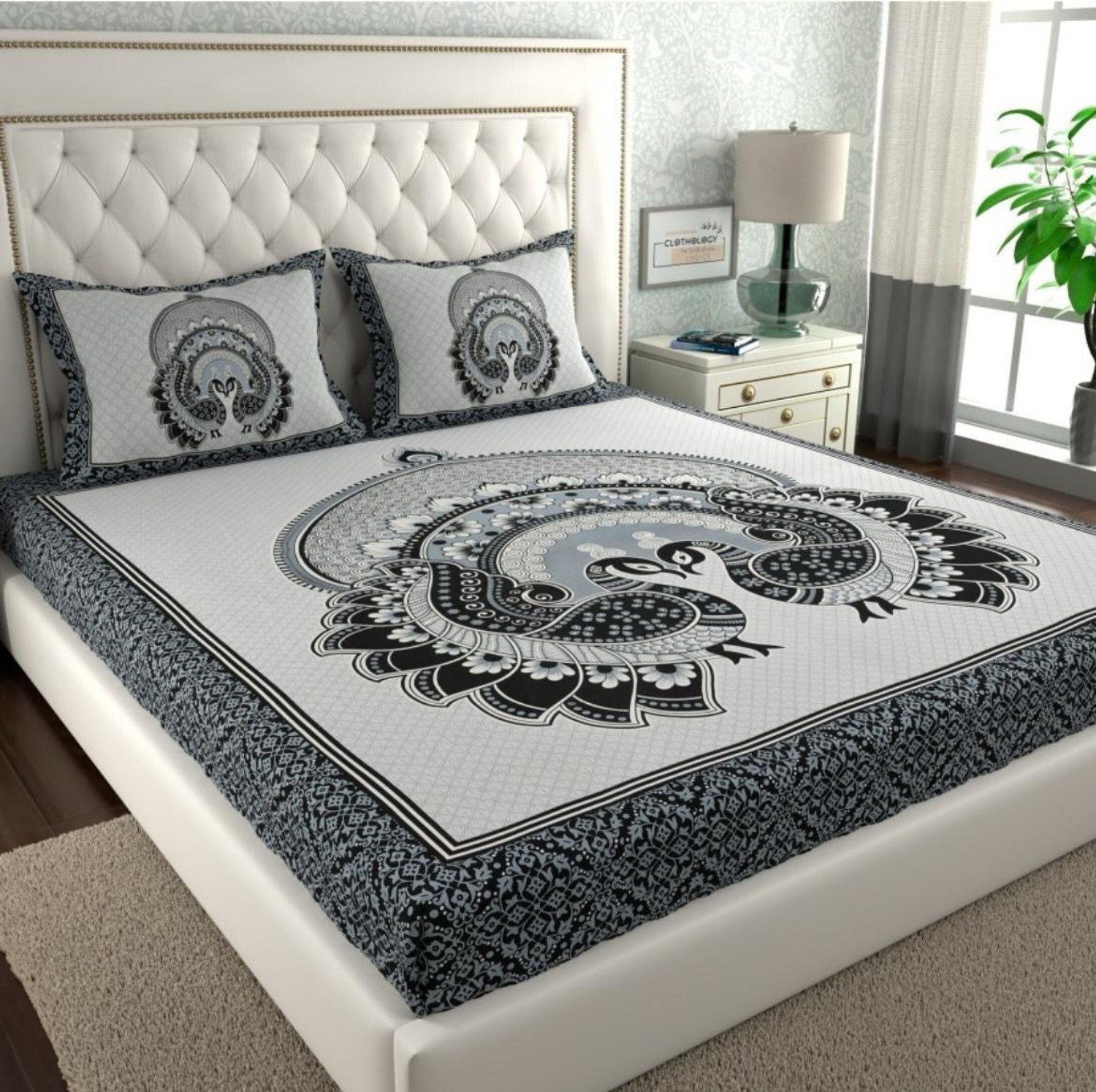 Image of DGHUB Polycotton Queen Flat 400 TC 7D Digital 1 Summer Bedsheet with 2 Pillow Covers (Multicolor)