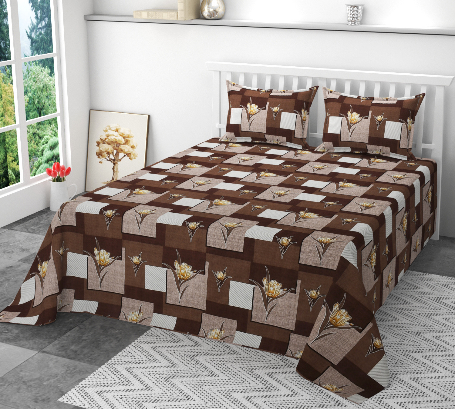 Image of SCHp Cotton Super King Flat 320 TC Printed 1 Bedsheet (B 171)